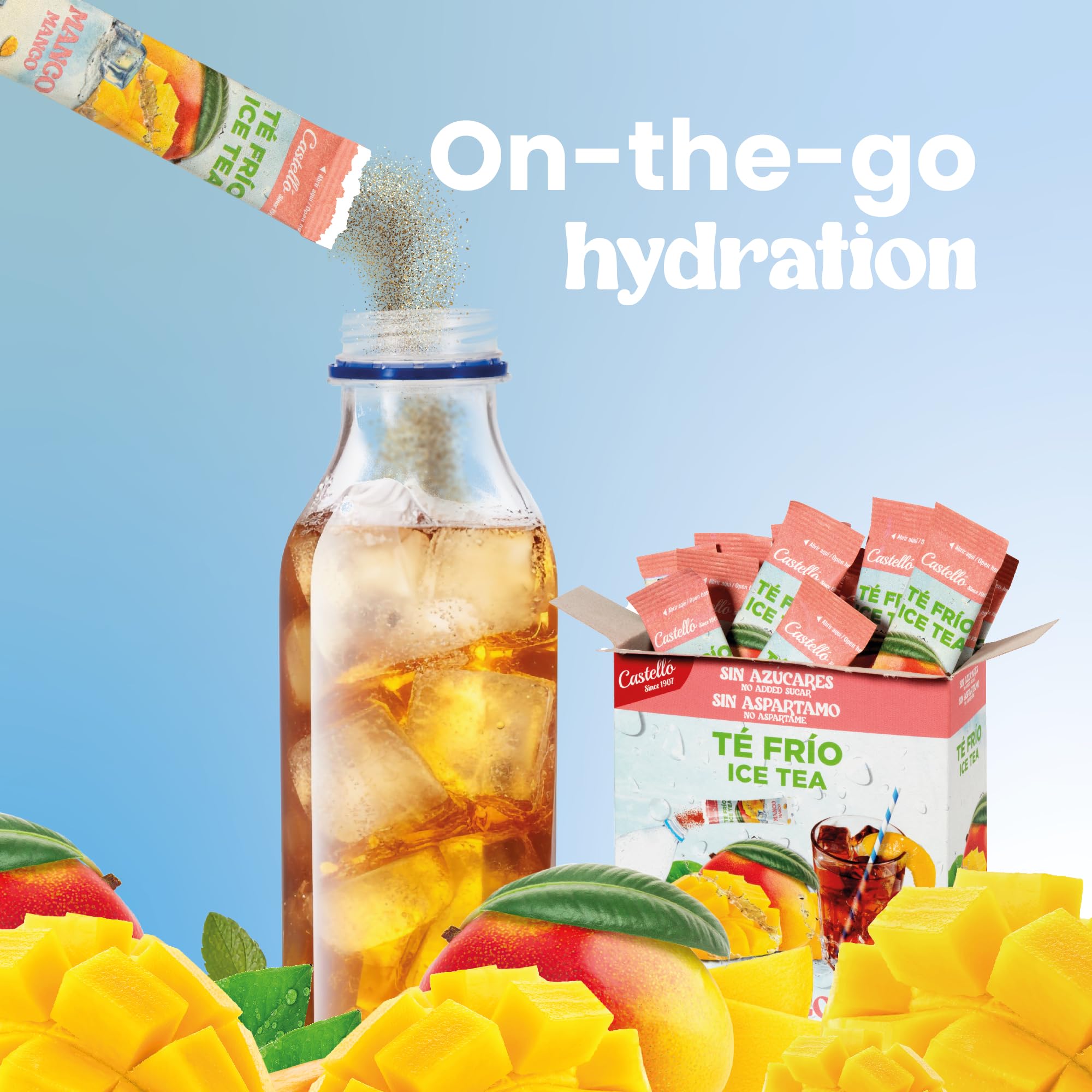 Castello since 1907 Té Frío Zero Instantáneo Multipack 3 Sabores | Melocotón, Limón y Mango - Ice Tea - Iced Tea - Total 36 Sobres - Cero Calorías, Sin Azúcares, Sin Aspartamo