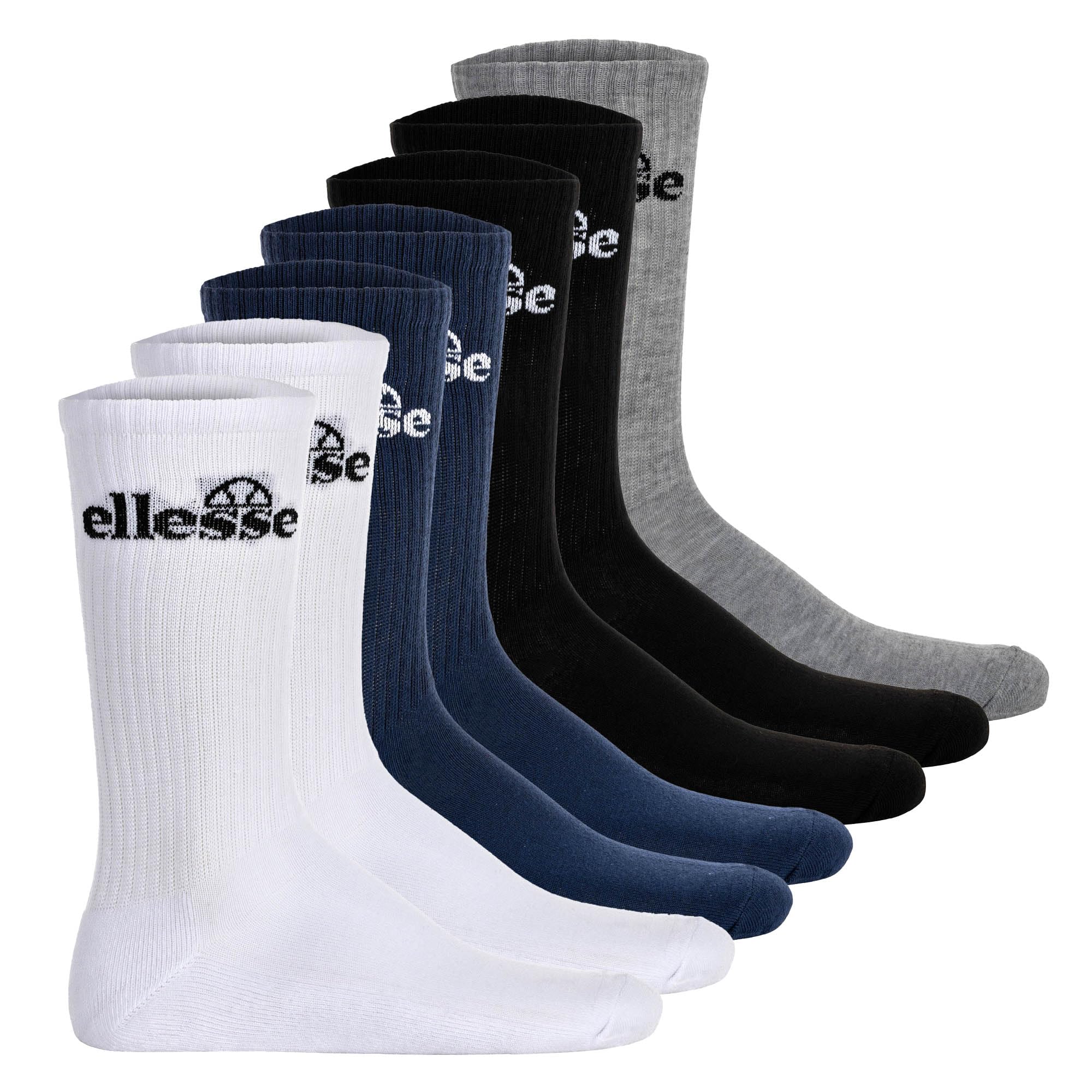 Ellesse Unisex Sports Socks 7 Pairs - Trego Sport Sock, Crew Socks, Tennis, Ribbed Cuffs, Logo, mix, 40-42