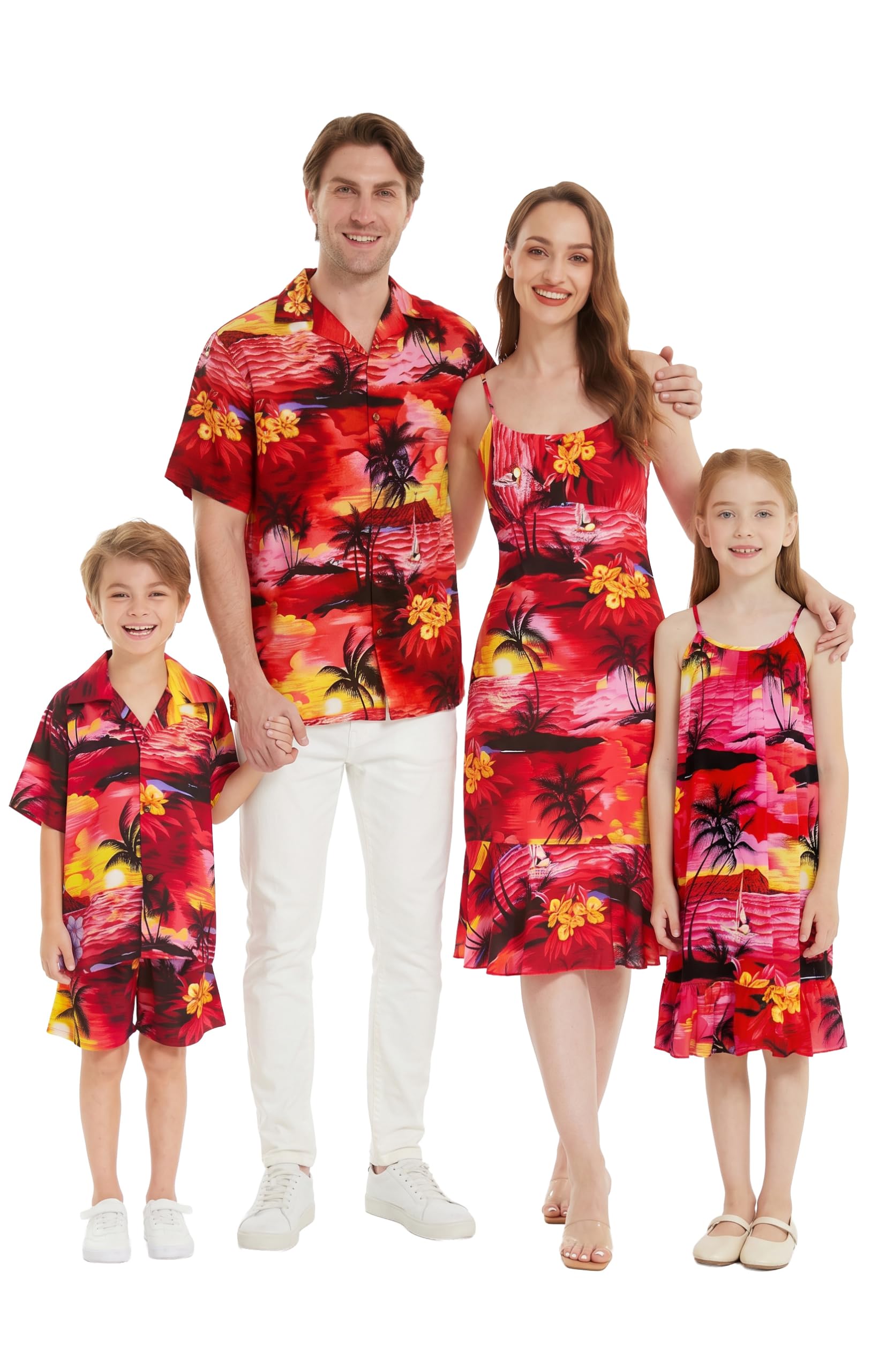 Hawaii Hangover Family Matching Hawaiian Clothes, Sunset Red