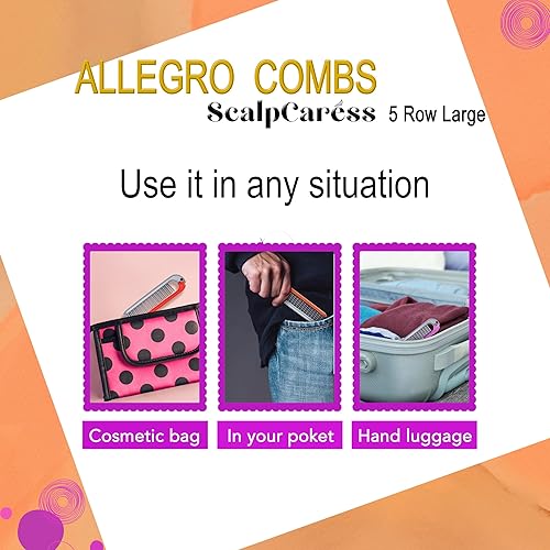 Miniatura 9 de Allegro Combs ScalpCaress cepillo desenredante mini cepillo plegable para mujeres y niños, ideal para cabello rizado, cerdas suaves. Cepillo apto