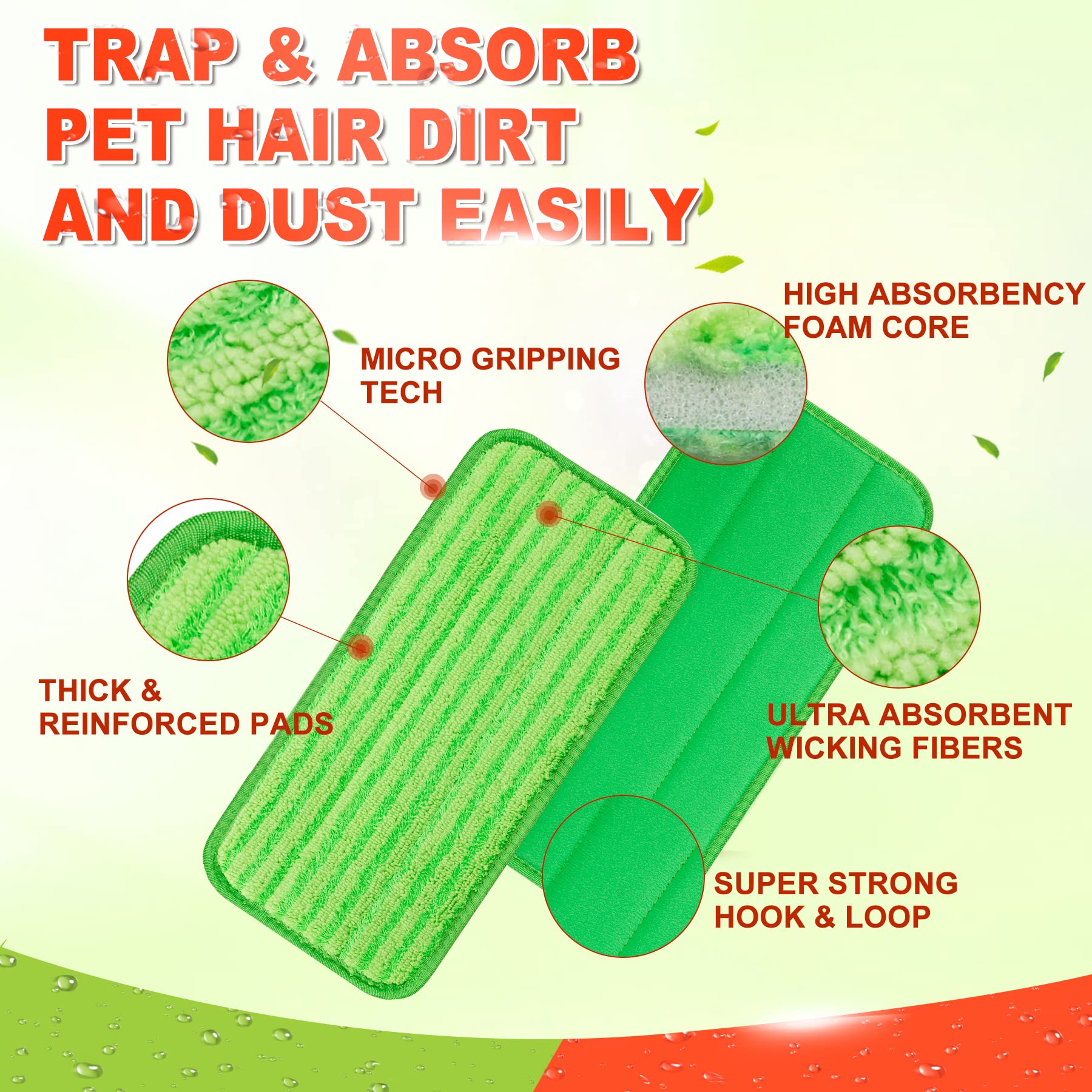 Cuscinetti riutilizzabili compatibili con Swiffer Wet Jet Mop, panni bagnati e asciutti in microfibra, ricambi per Swiffer Wetjet da 30,5 cm, lavabili, confezione da 2