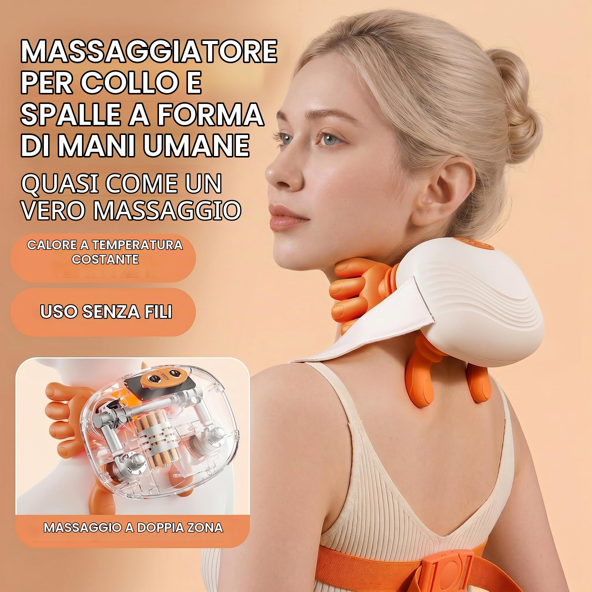 Massaggiatore Collo 4D Senza Fili, Massaggiatore cervicale 2 Livelli Intensità & 2 Temperature, Terapia termica per alleviare il dolore del trapezio,Ideale per casa, ufficio e viaggi