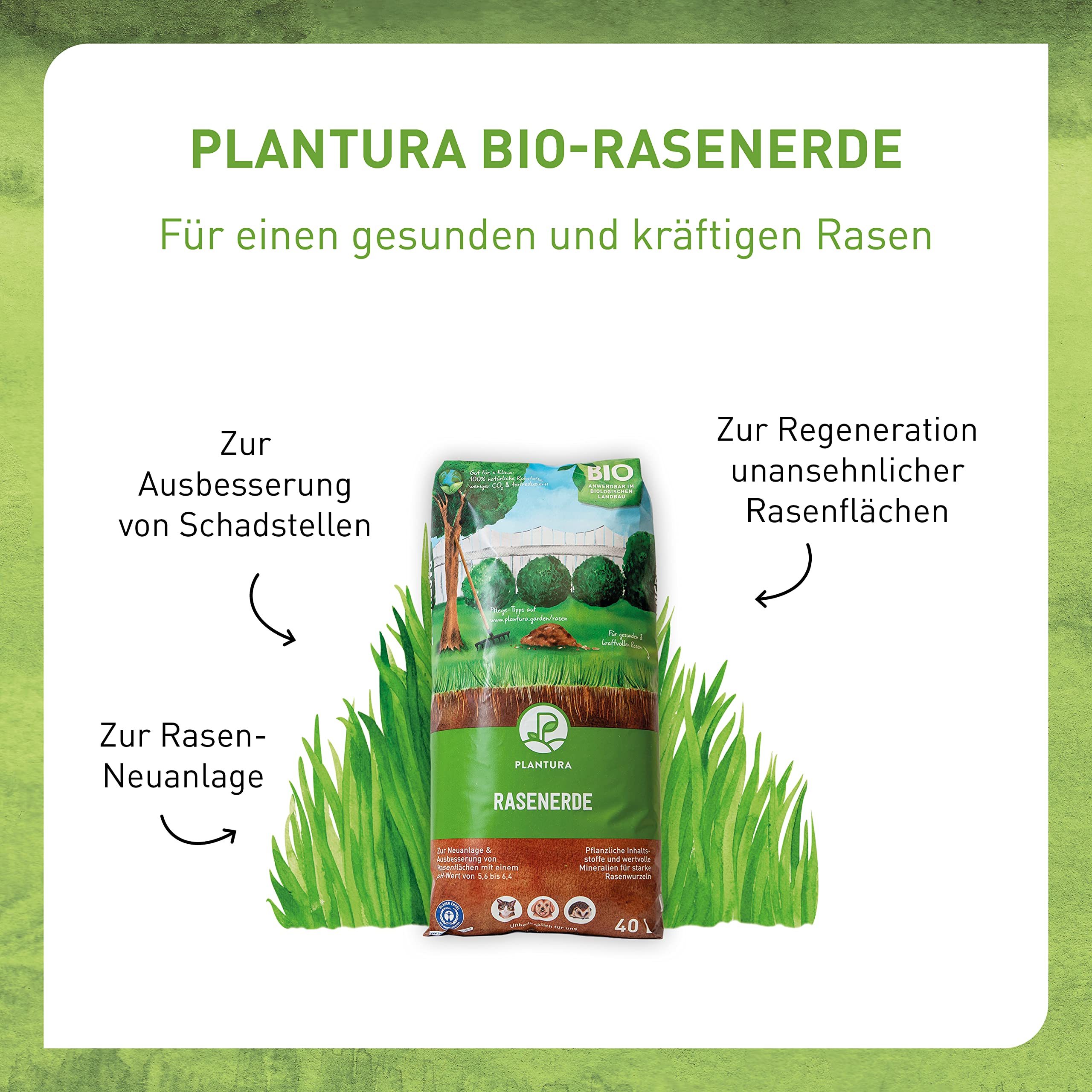 Plantura Bio-Rasenerde, torfreduziert & vorgedüngt, zur Neuanlage & Pflege, 80 L