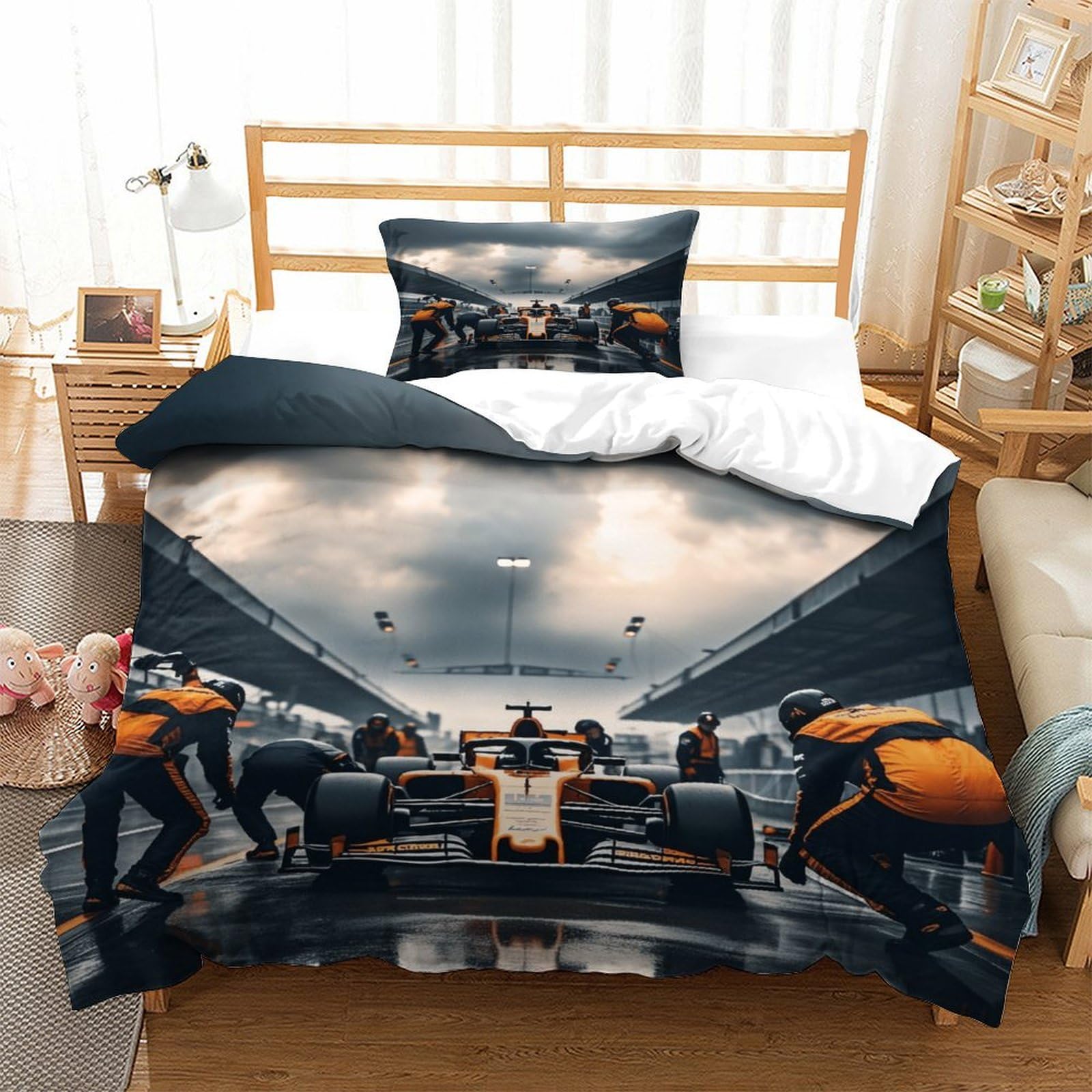 LILIlaobiao 3D Pattern Grand Prix Racing Bedding Set, Warm to Sleep Formula racing Duvet Cover Set for Boy & Girl Microfiber Quilt Cover Skin-friendly & Hypoallergenic Bed Linen Set Single（135x200cm）