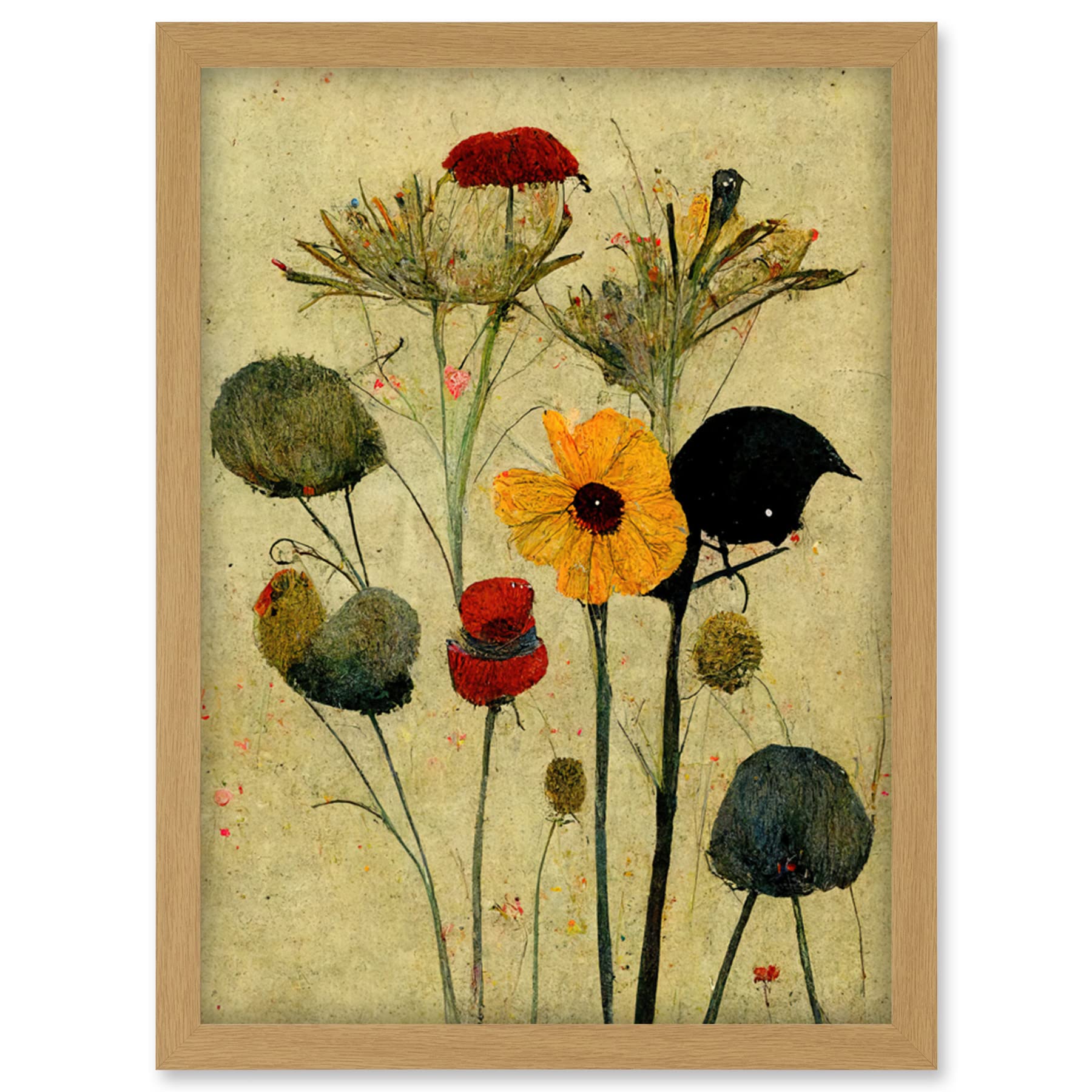 Doppelganger33 LTD Colourful Abstract Autumn Wildflowers Artwork Framed Wall Art Print A4