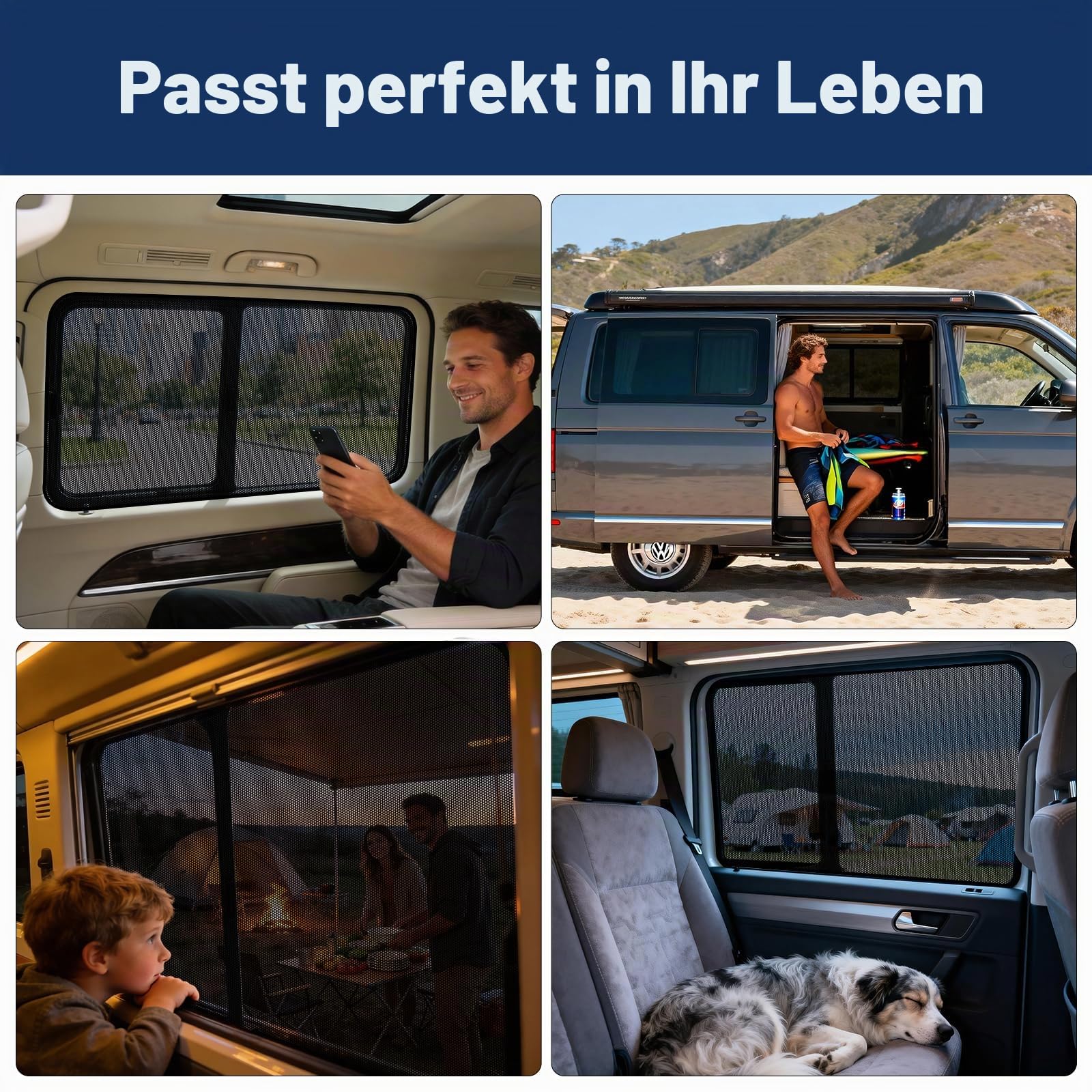 ZATOOTO Sonnenschutz Magnetisch für VW T5 T6 Seitenscheiben 2 PCS Autosonnenblende faltbar Sichtschutz Moskitonetz Lichtschutz