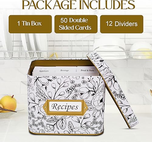 Miniatura 3 de Caja de recetas con tarjetas y separadores Juego de tarjetas de recetas y caja con 12 separadores de recetas 50 tarjetas de recetas de granja de 4