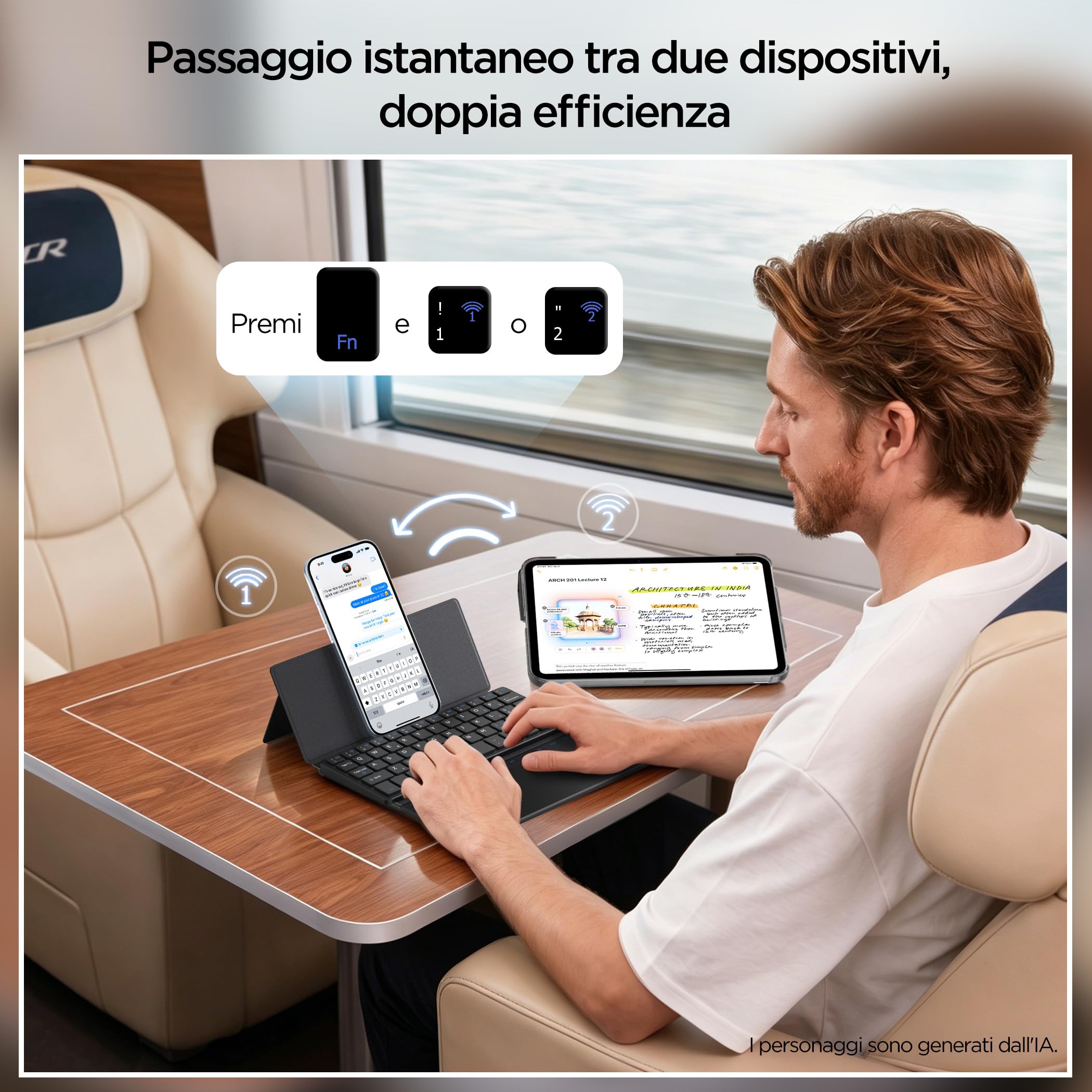 CACOE Mini Tastiera Bluetooth a Doppio Canale con Touchpad | Wireless Tastiera per QWERTY, Ultra-Sottile e Portatile con Supporto per Smartphone (iOS, Android, Windows), Nera
