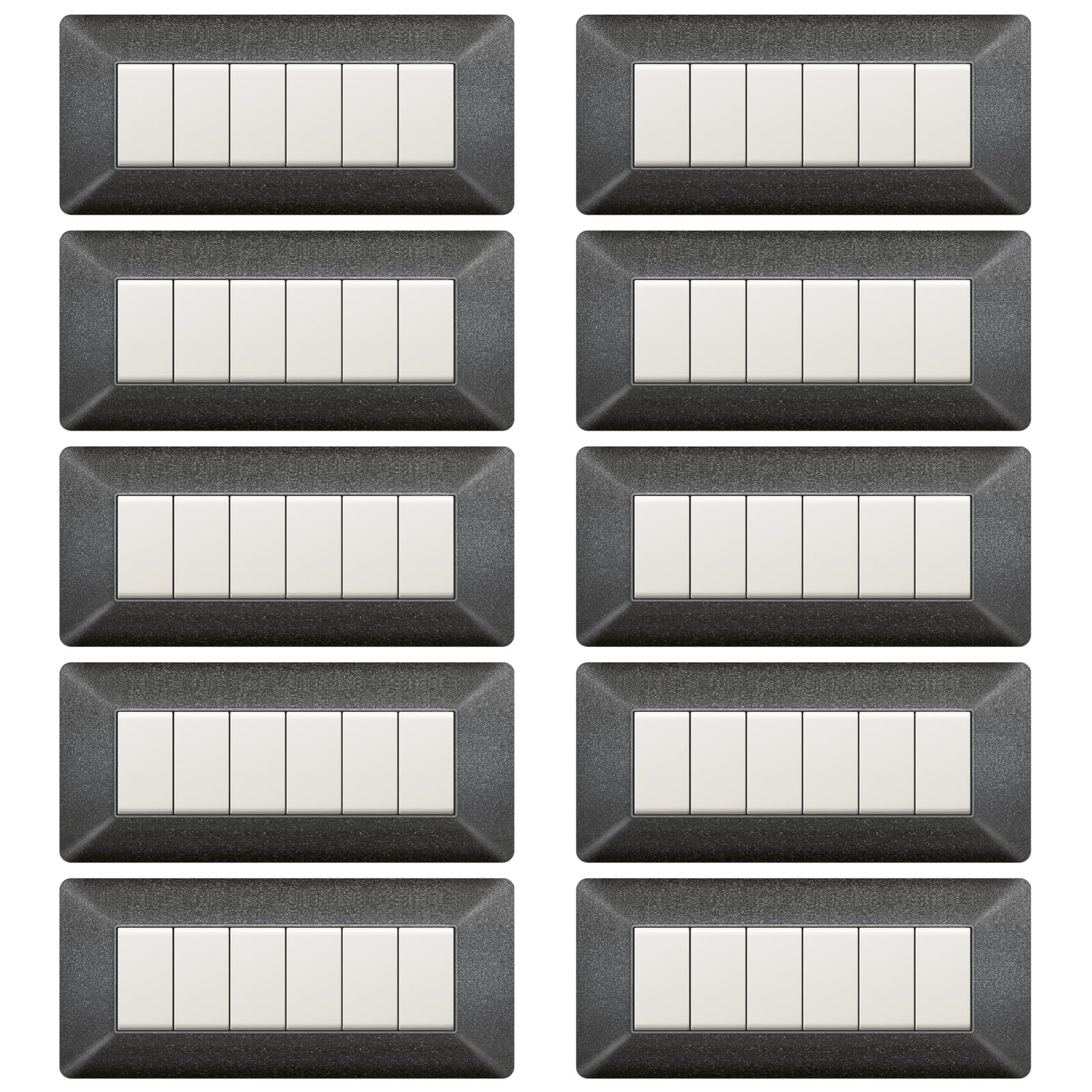 Plaque compatible Bticino Matix 6 places au design italien volcanisé gris