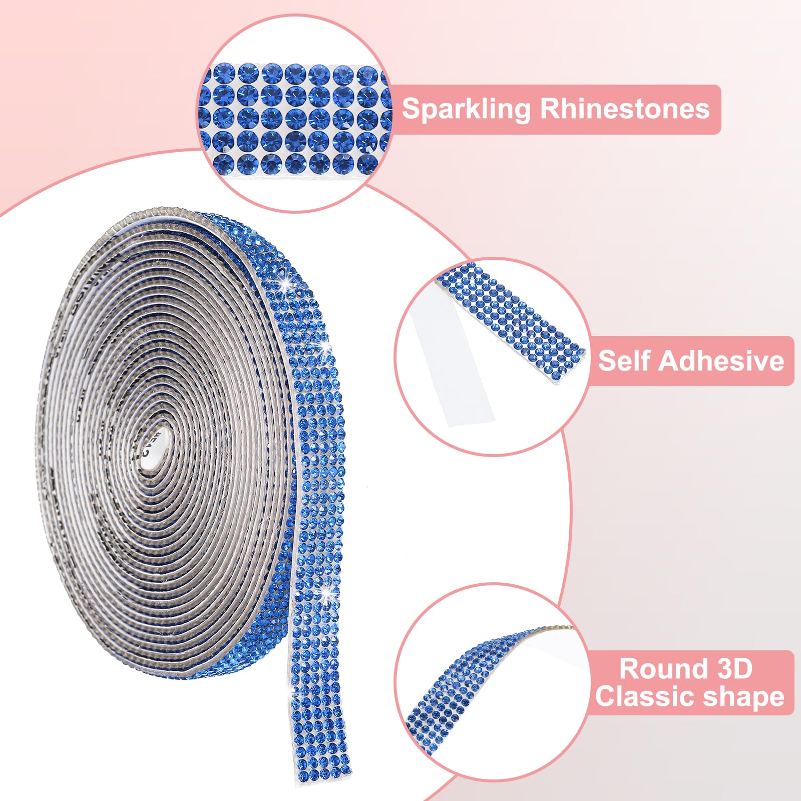 QUARKZMAN Cristallo Strass Nastro Rotolo 5 File 4 Iarde Autoadesive Strisce Cristallo Strass Adesivi per Arti Artigianato Matrimonio Compleanni Decorazioni Blu Chiaro