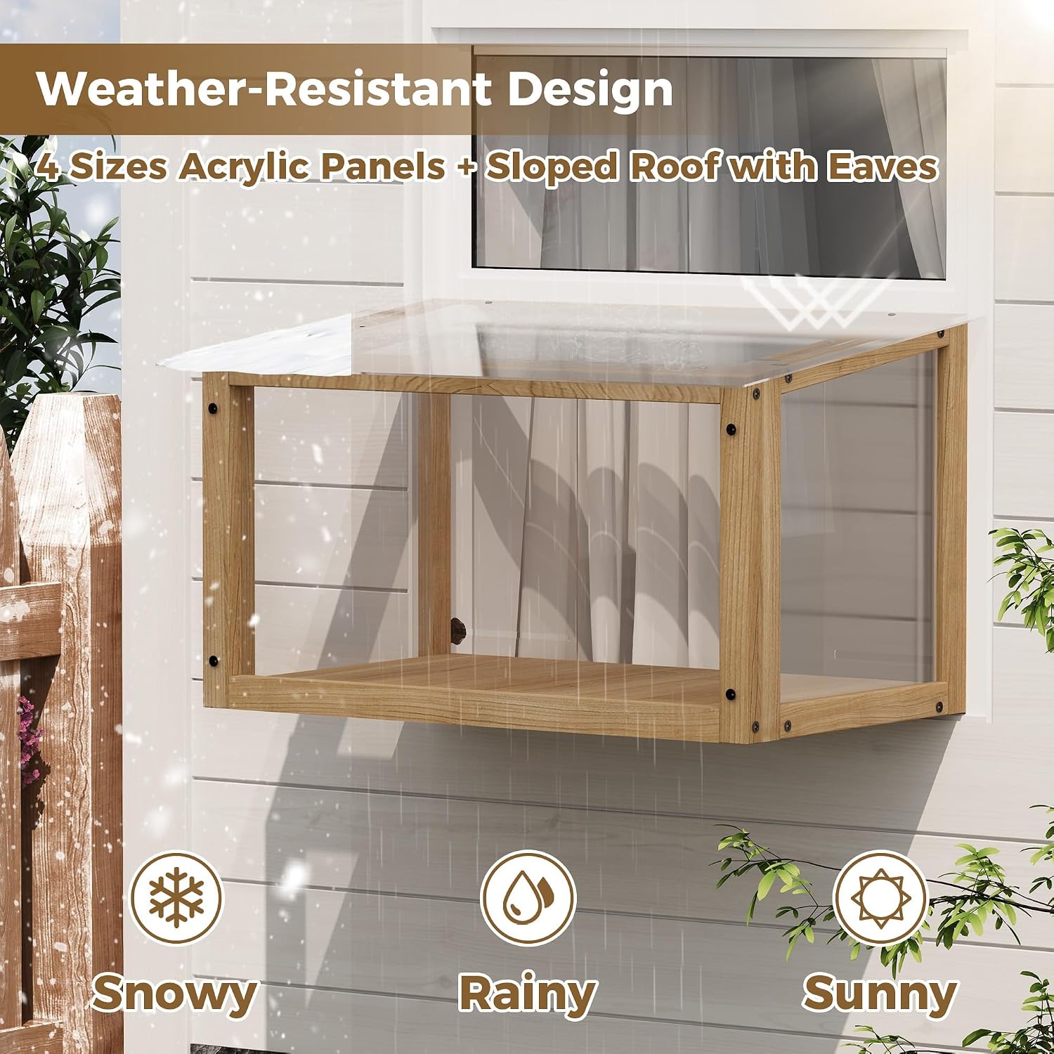Acrylic Window Cat Perch Catio Wood Cat Window Box - Weatherproof Outdoor Cat House with Panoramic View