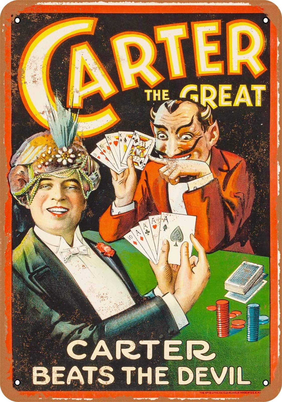 Miaomansenstore Metal Sign - 1927 Carter The Great Magician And Satan - Vintage Look Home Decor