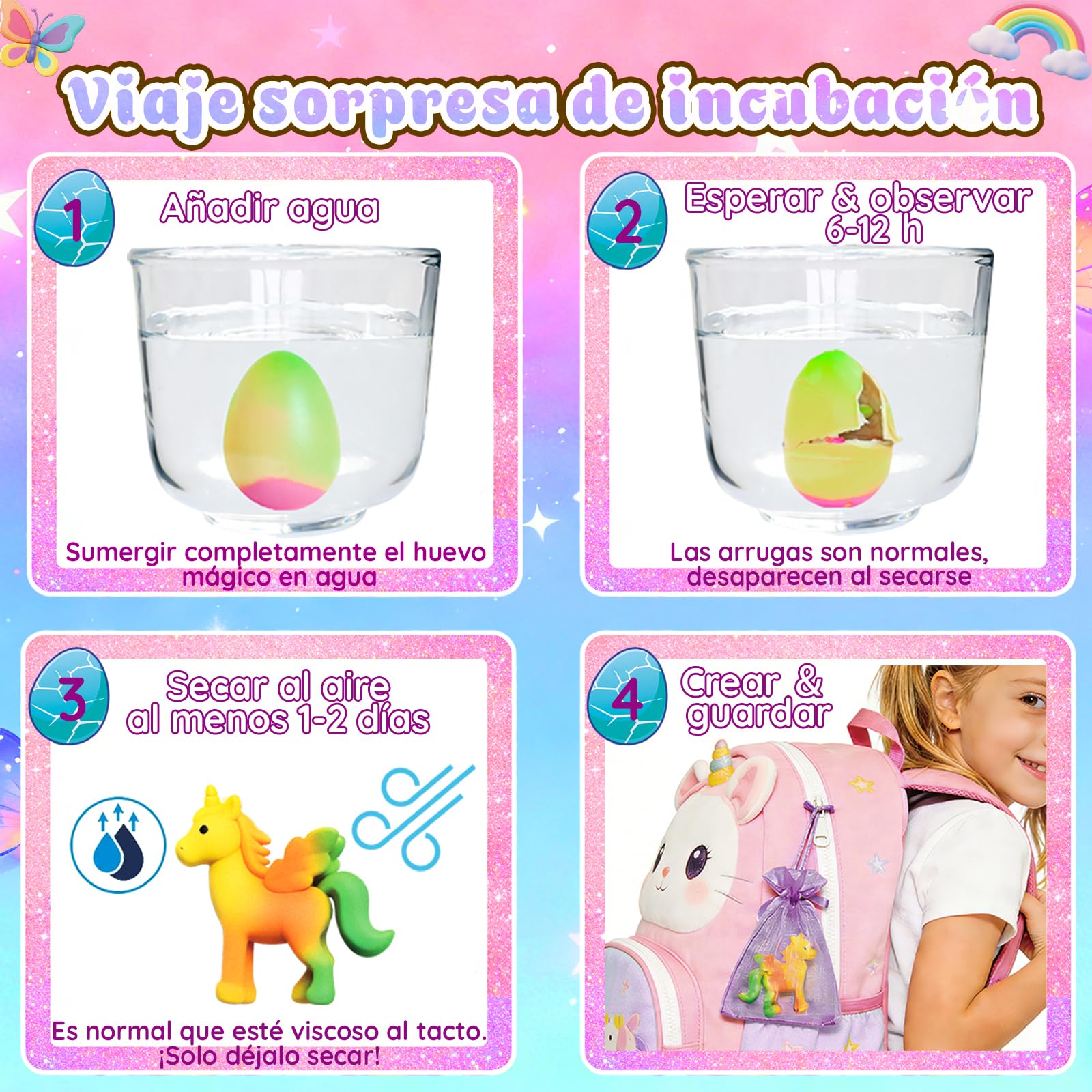 MOMUSE Huevo de Unicornio para Niños 6 PCS, Kit de Manualidades, Regalo Niñas 4 Años, Regalos de Pascua, Regalos para Fiestas de Cumpleaños Niñas Niños 3 4 5 6 7 8 Años