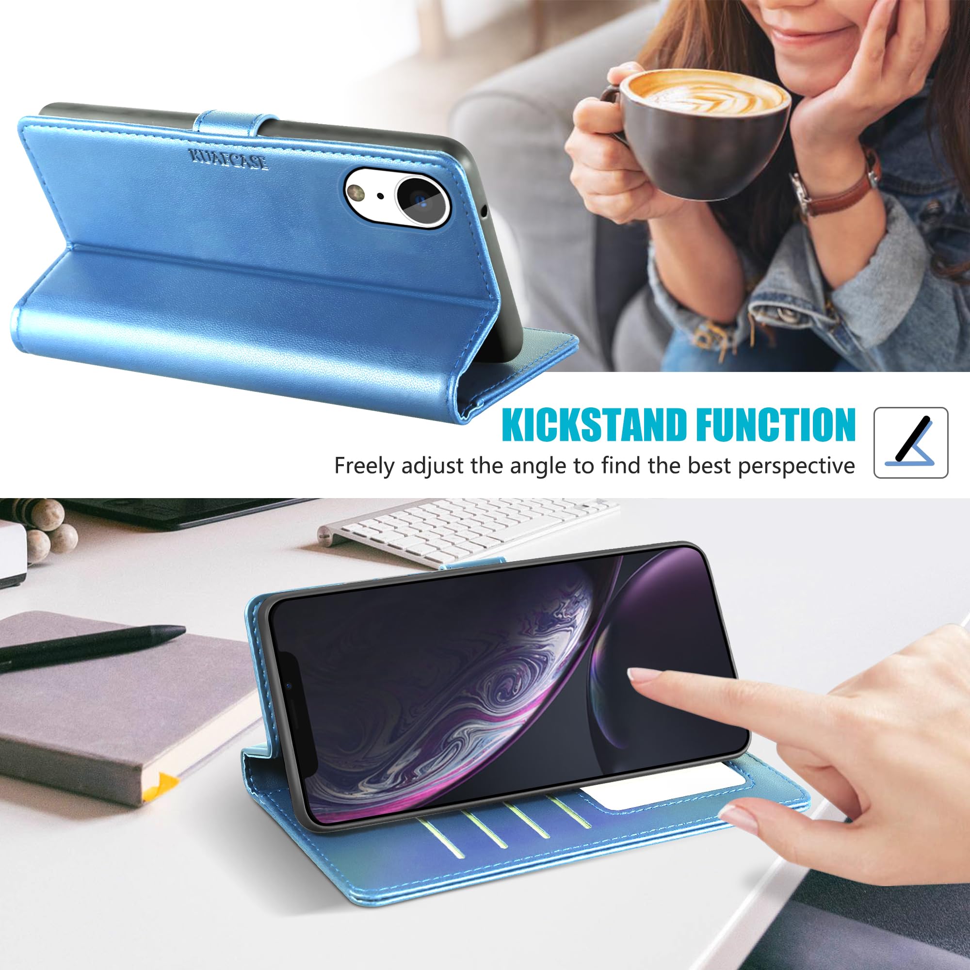 Kuafcase Compatible for iPhone XR Case with 4 Card Slots Magnetic Closure Kickstand Shockproof Protective Phone Case Compatible for iPhone XR - Image 4