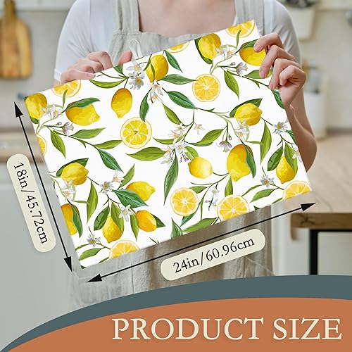 Miniatura 2 de Tapete de secado de platos de frutas de limón, hojas y flores, almohadilla de secado de platos de encimera, tapete de microfibra ultra absorbente