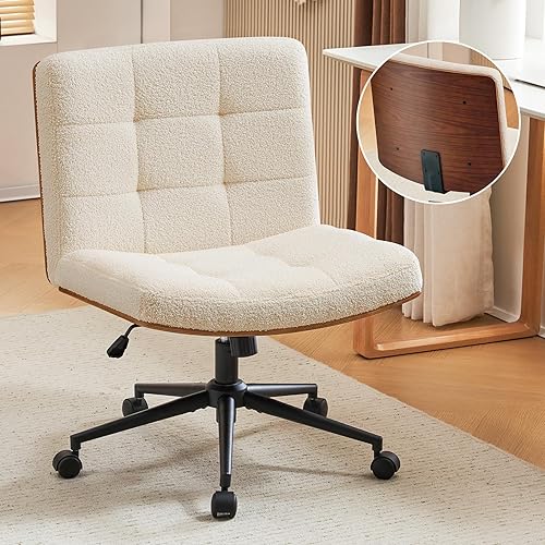 Furnimart Silla de escritorio de oficina sin brazos anchos con respaldo medio, silla cruzada para oficina, moderna silla giratoria con patas