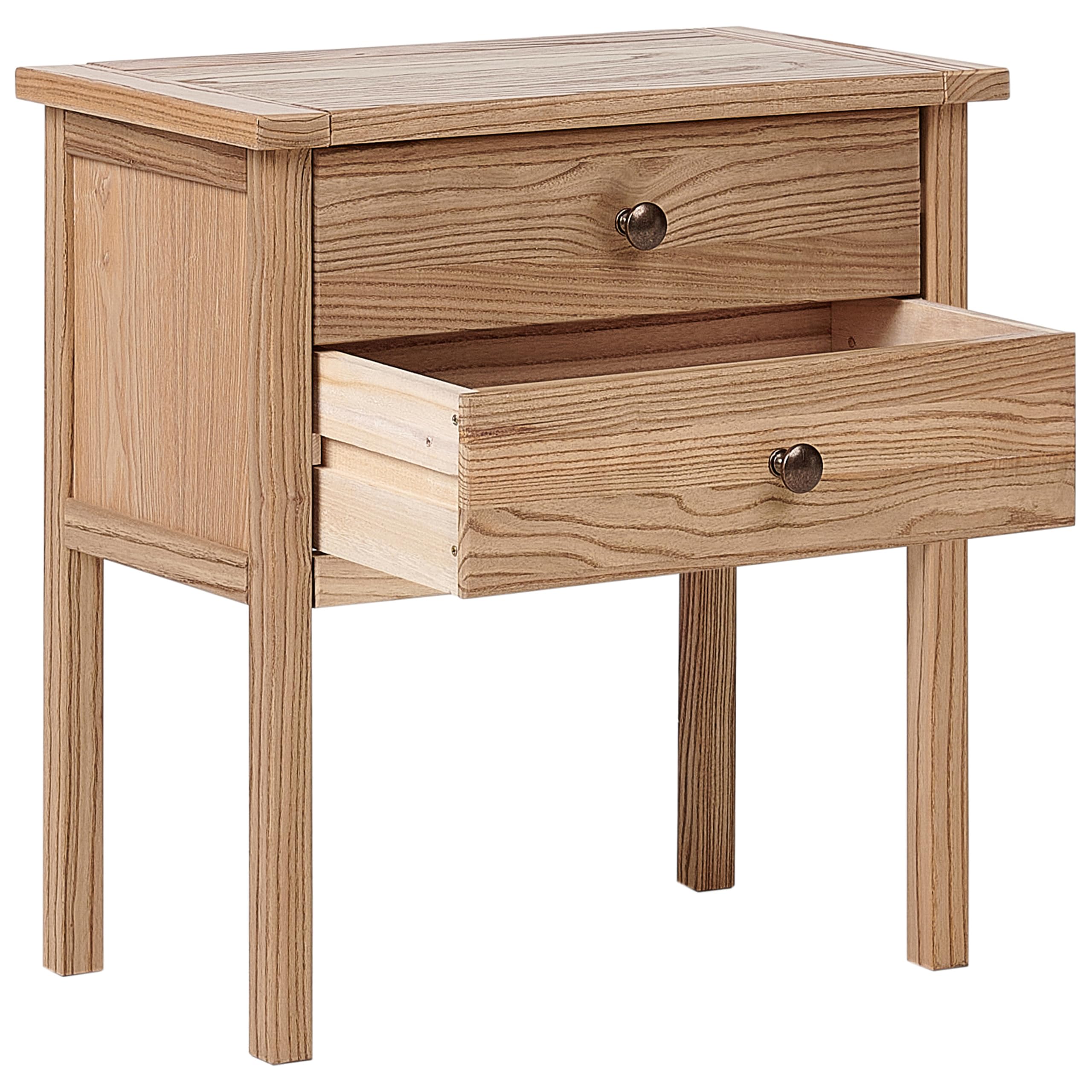 Beliani Comodino 2 cassetti portaoggetti in legno massiccio legno chiaro
