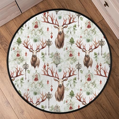 Miniatura 6 de Christmas Fabric Reindeer Winter (02) Round Area Rug 3ft Machine Washable Circular Rugs for Dining Room Table Bedroom Playroom Throw Rugs for Dog