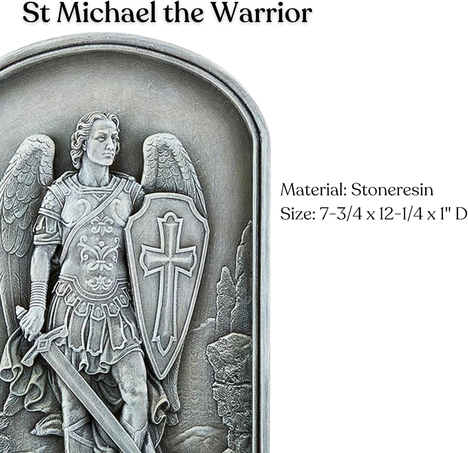 Archangel St. Michael Garden Plaque, Stone Resin Statue Cast, Outdoor Wall Decoration, 12.25 Inches
