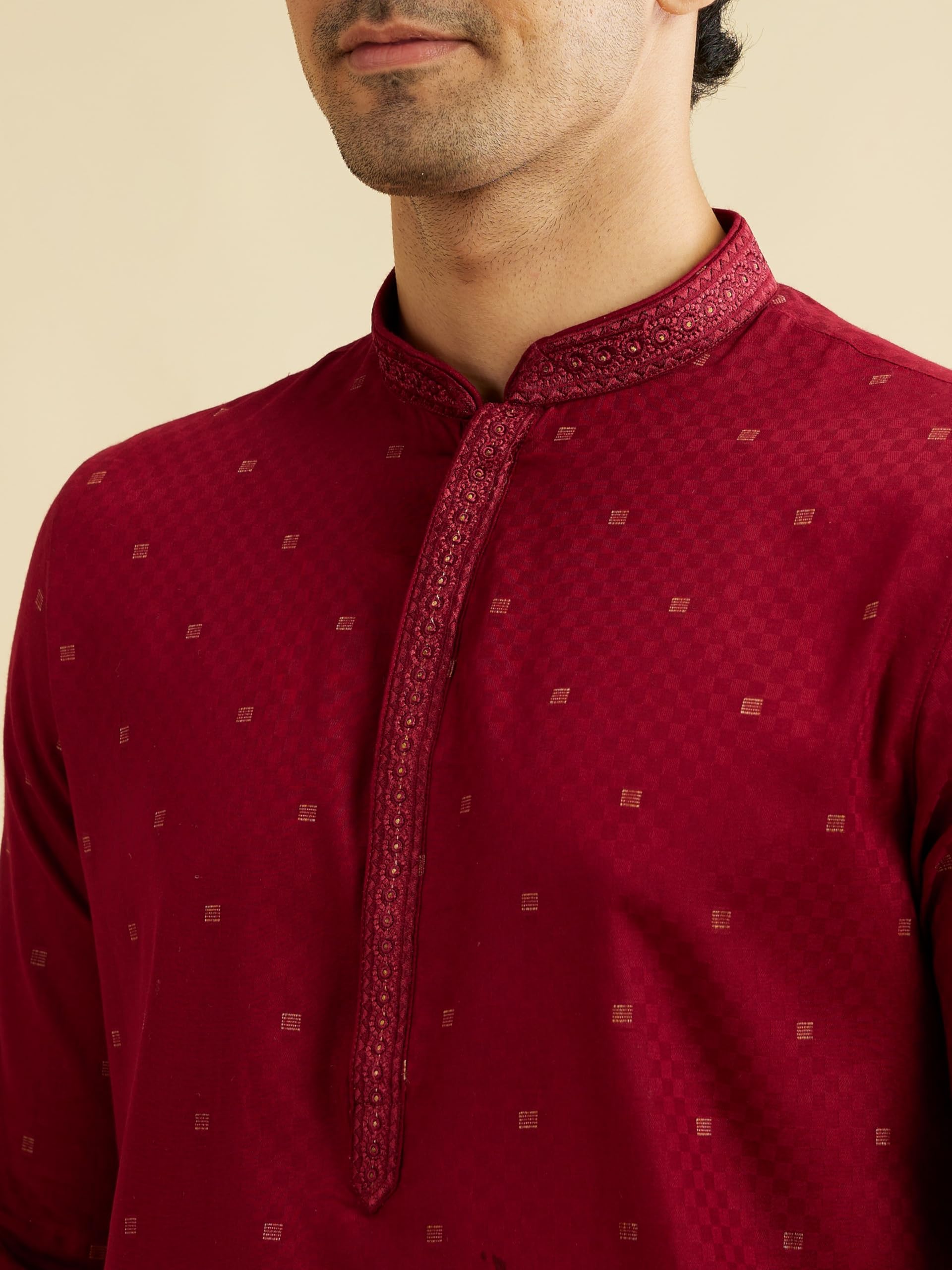 Manyavar Kurta 2-częściowy zestaw piżamowy męskiej, bawełna, królewskie złoto, Zari, haftowane
