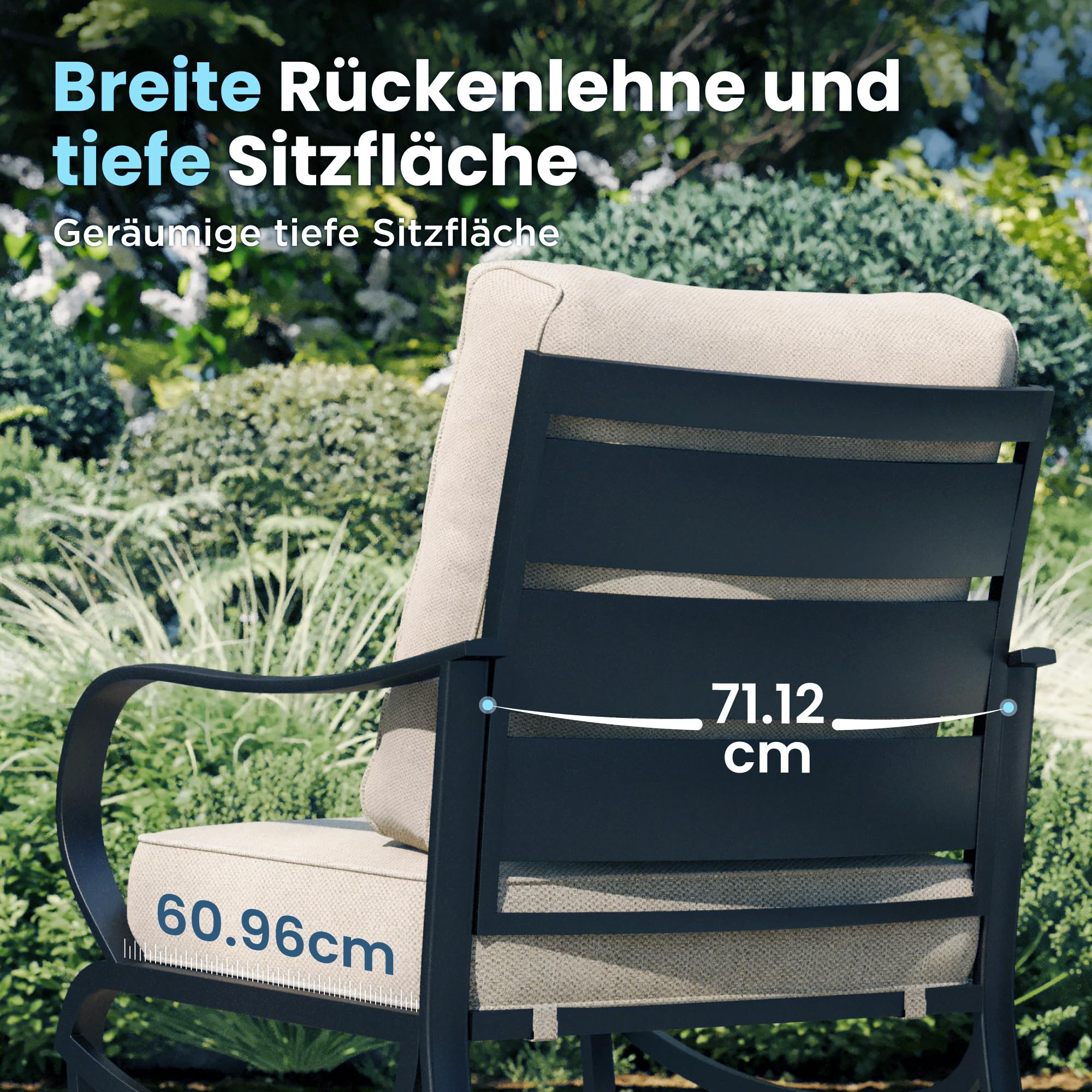 PHI VILLA Gartenmöbelsets 7-Sitzer, 5-teiliges Metall Lounge Möbel Outdoor, Gartenlounge Modulare Terassenmöbel Beige mit 2 Ottomane für Außen, E-Beschichtung Geschmiedeter Rahmen & Dicke Kissen