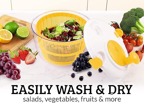 Miniatura 6 de Zulay Kitchen Ensaladera Spinner de gran capacidad de 5 L  Molinillo manual de lechuga con cierre seguro de tapa y mango giratorio  Molinillos de