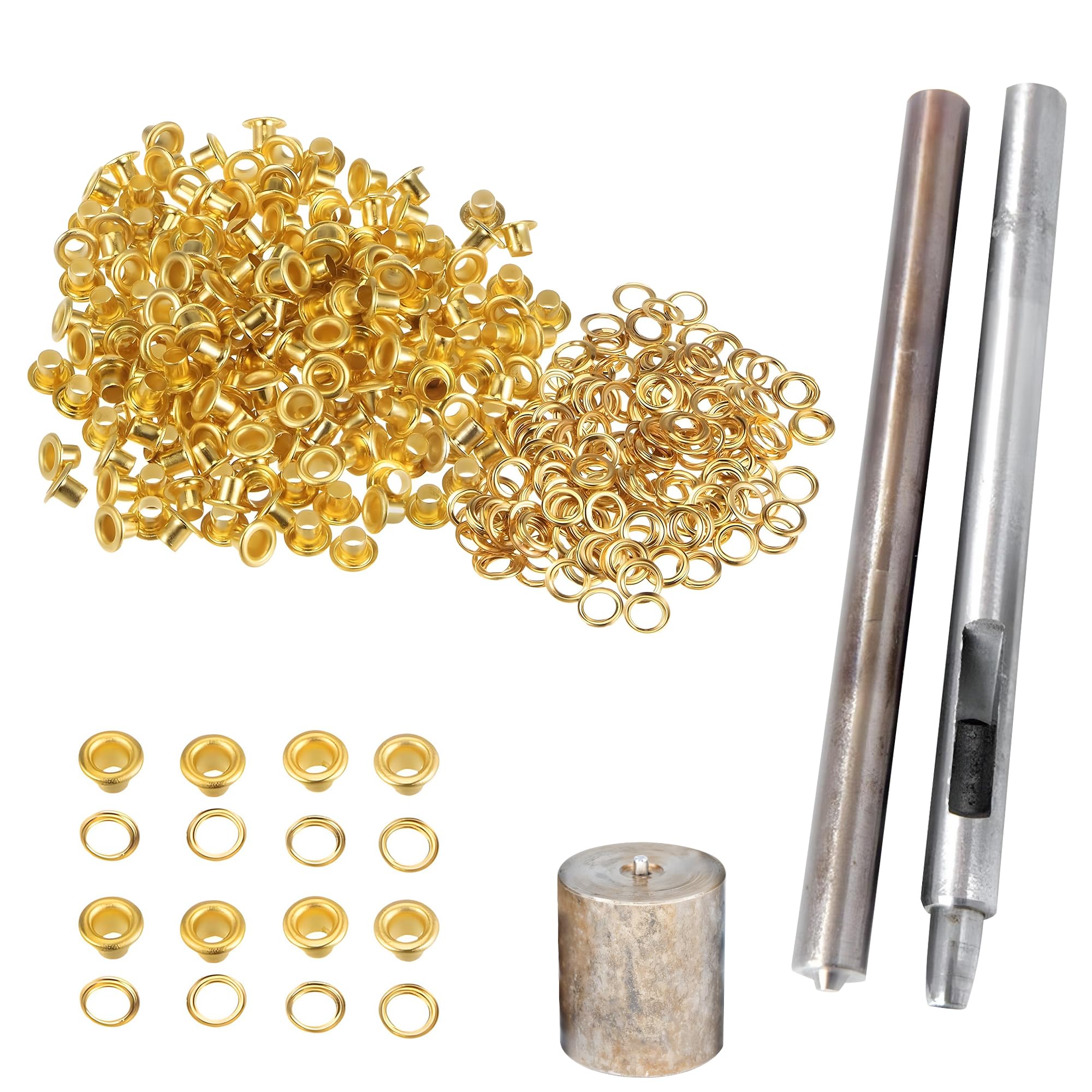 Trimming Shop Gold 100 Set 3Mm Eyelets Grommet With 3 Grommet Setting Tool Eyelet Punch Kit For Leather, Fabric, Shoes, Handbag, Purses, Repair Clothing, Making Crafts,