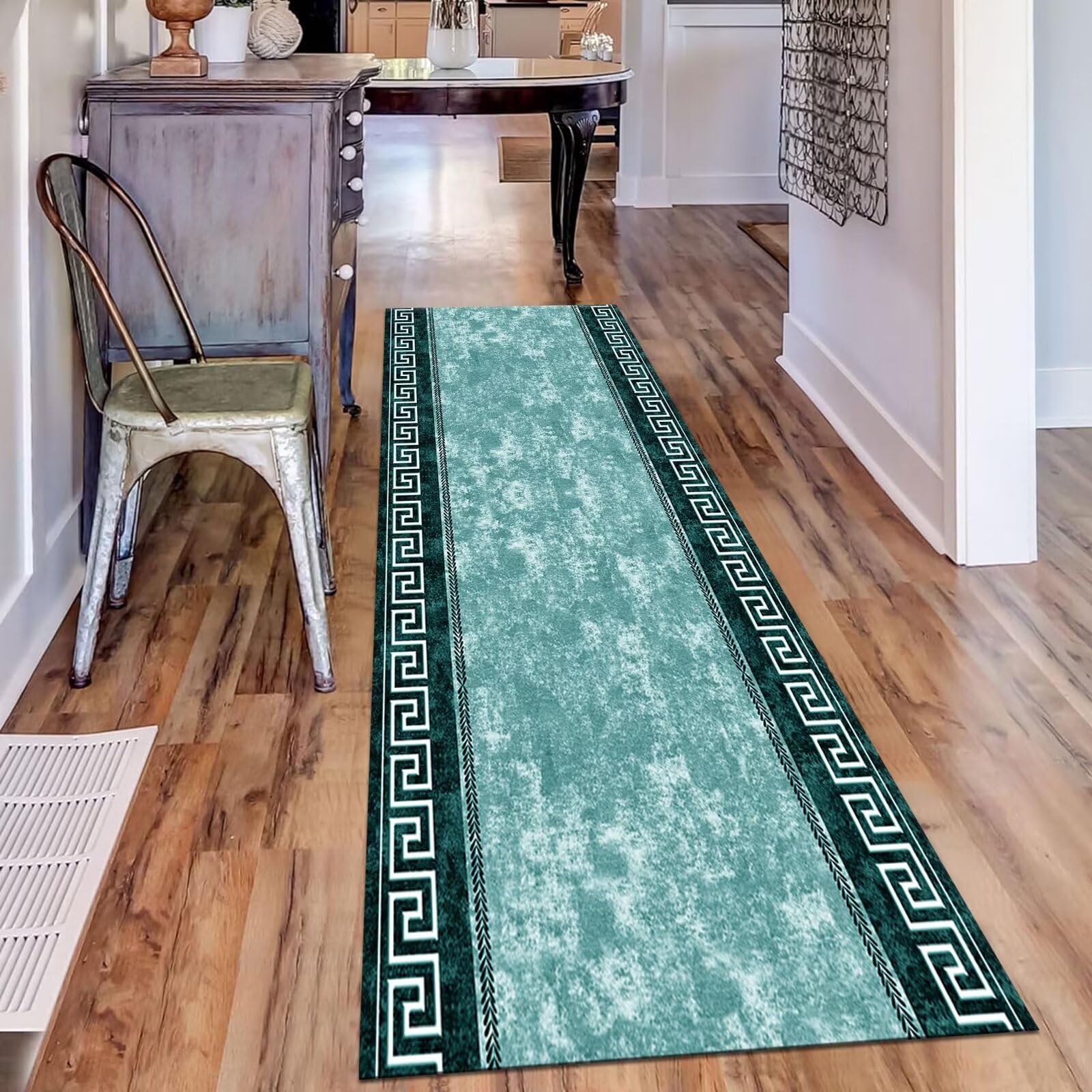 Teppich Läufer Lang Flur rutschfest waschbar Teppichmatte Küchenläufer 80X100CM Cyan Korridor Läufer Teppich Anpassbar Küchenmat Meterware Flurteppich Dauerhaft Wohnzimmer Schlafzimmer Esszimmer