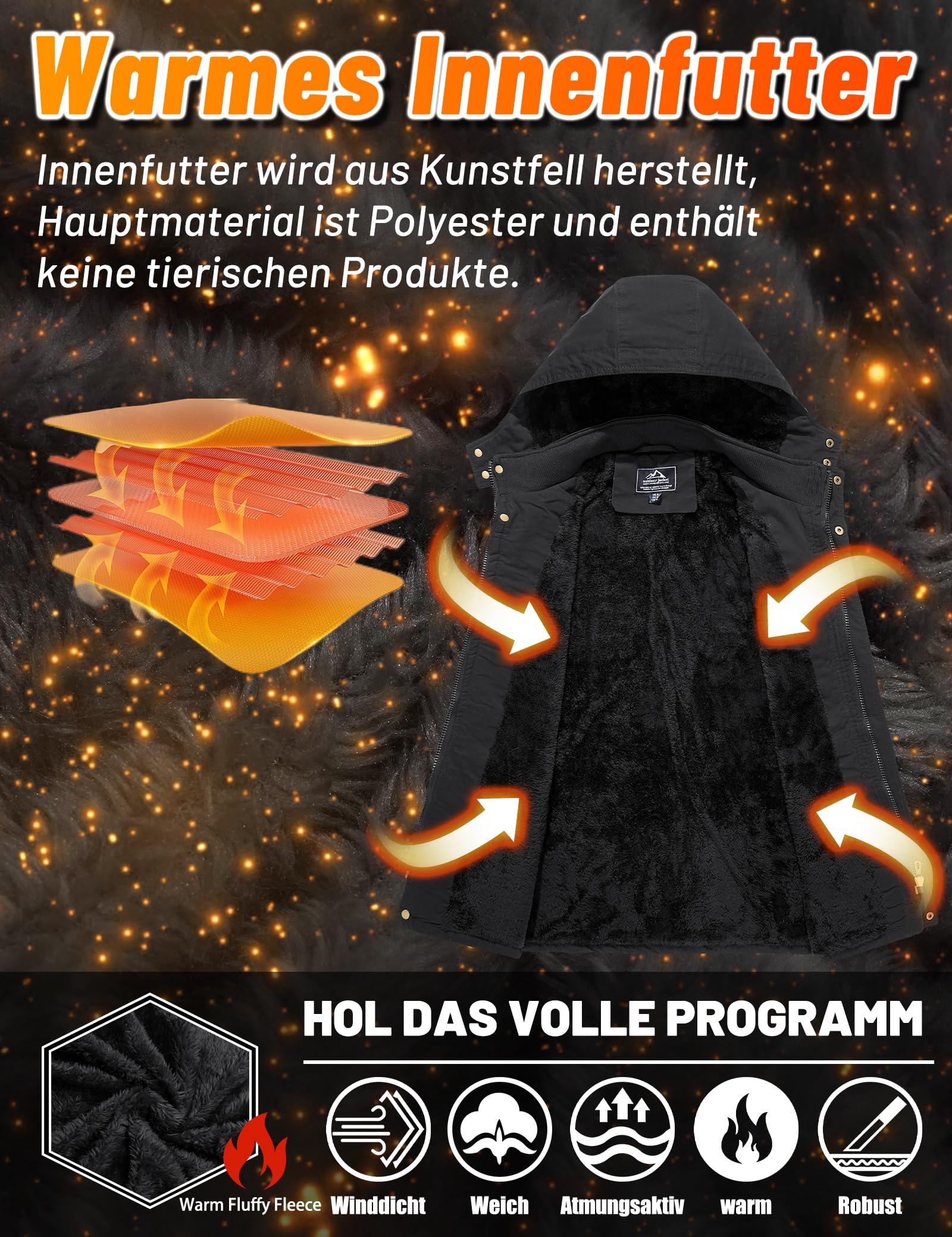 KEFITEVD Winterjacke Herren Warm Gefüttert Jacke mit Abnehmbarer Kapuze | Warme Gefütterte,Winterjacke mit Abnehmbarer Kapuze,Cargo Winterparka,Stehkragen Übergangsjacke,Militärstil
