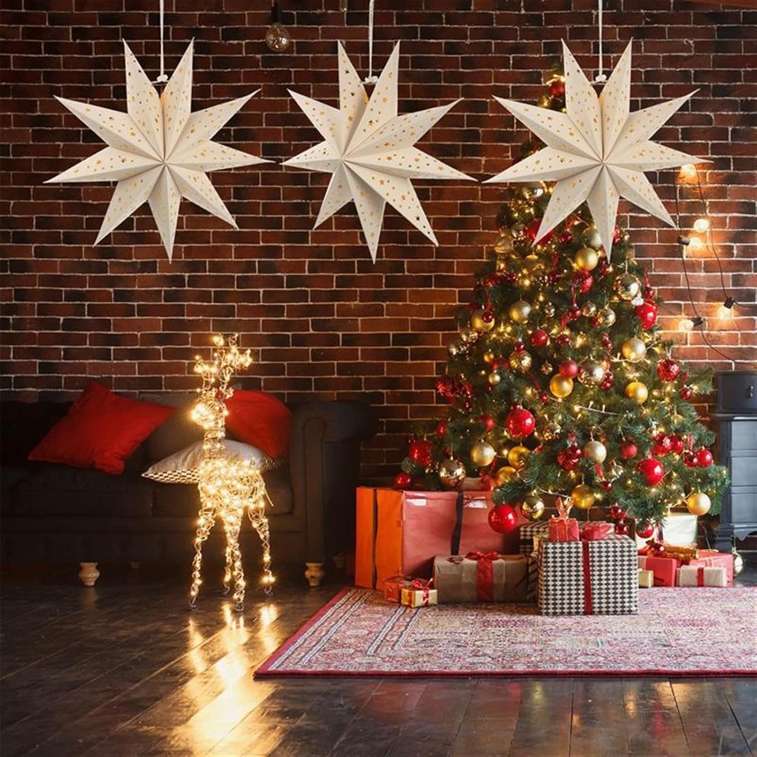 3pcs Christmas Paper Star Hanging Lampshades Lantern Lamp Covers Decorations lampshade