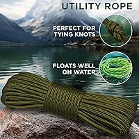 Vista 3 de TECEUM Cuerda – 90 pies x 1/4 pulgada (7mm) – Verde Ejército – Cuerda Utilitaria Versátil y Resistente – Acampada, Artesanía, Asta de Bandera