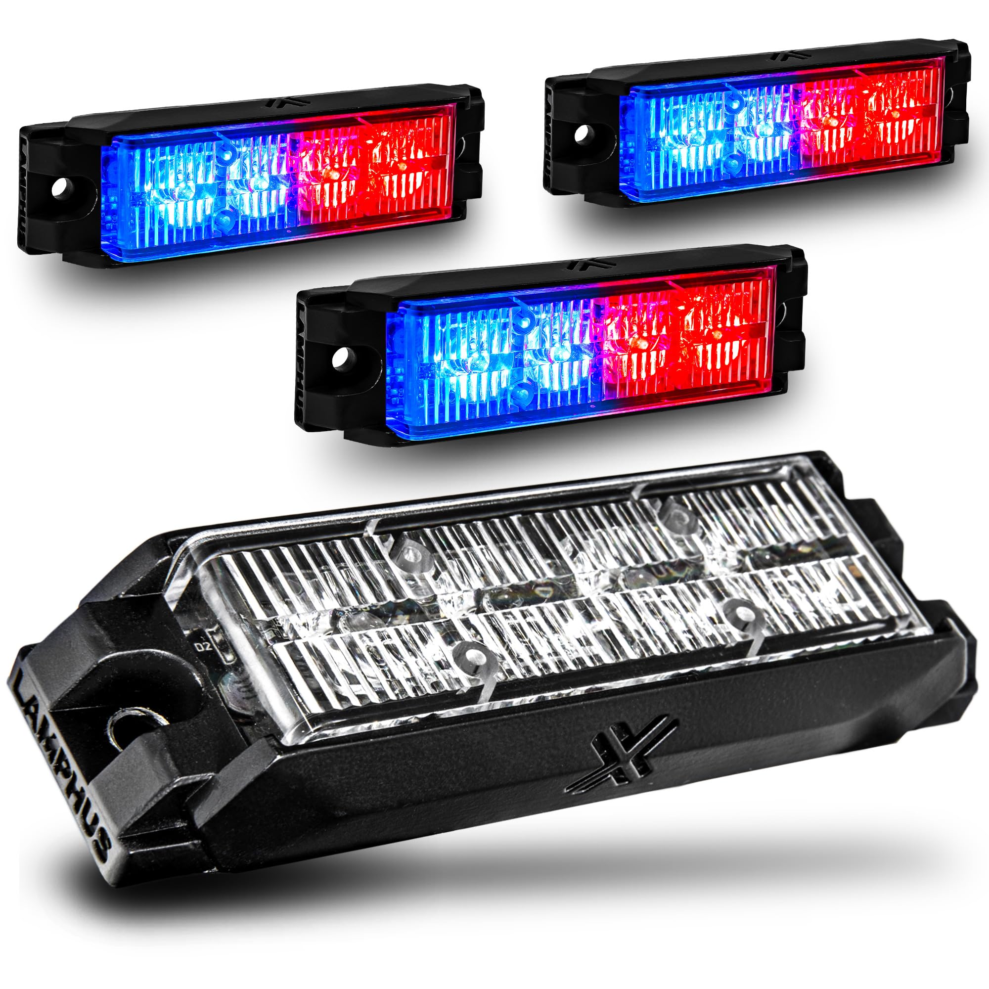 LAMPHUS NanoFlare 4pc 4W Blue Red LED Police Grill Strobe Warning Lights