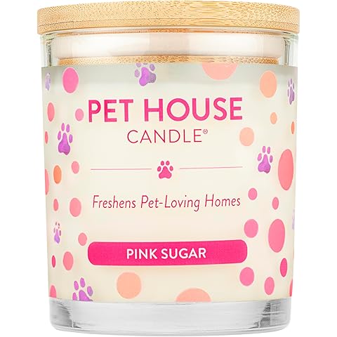 Pet House 9 oz Pink Sugar Scented Pet Odor Candle, Clean Burning, Long Lasting, Plant Based Spring, Summer Scented Soy Candle, 60 Hour Burn Time