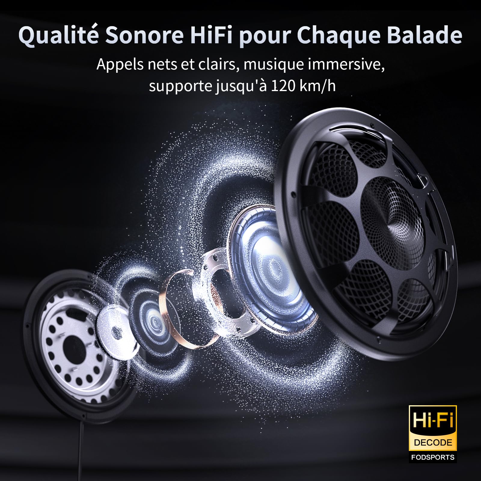 Fodsports T5 Intercom Moto Bluetooth 5.4 avec Assistant Vocal en 9 Langues, Système de Communication Moto avec Partage de Musique, Radio FM, Autonomie de 30 Heures, Étanche IP67, Mains Libres(2 Unité)