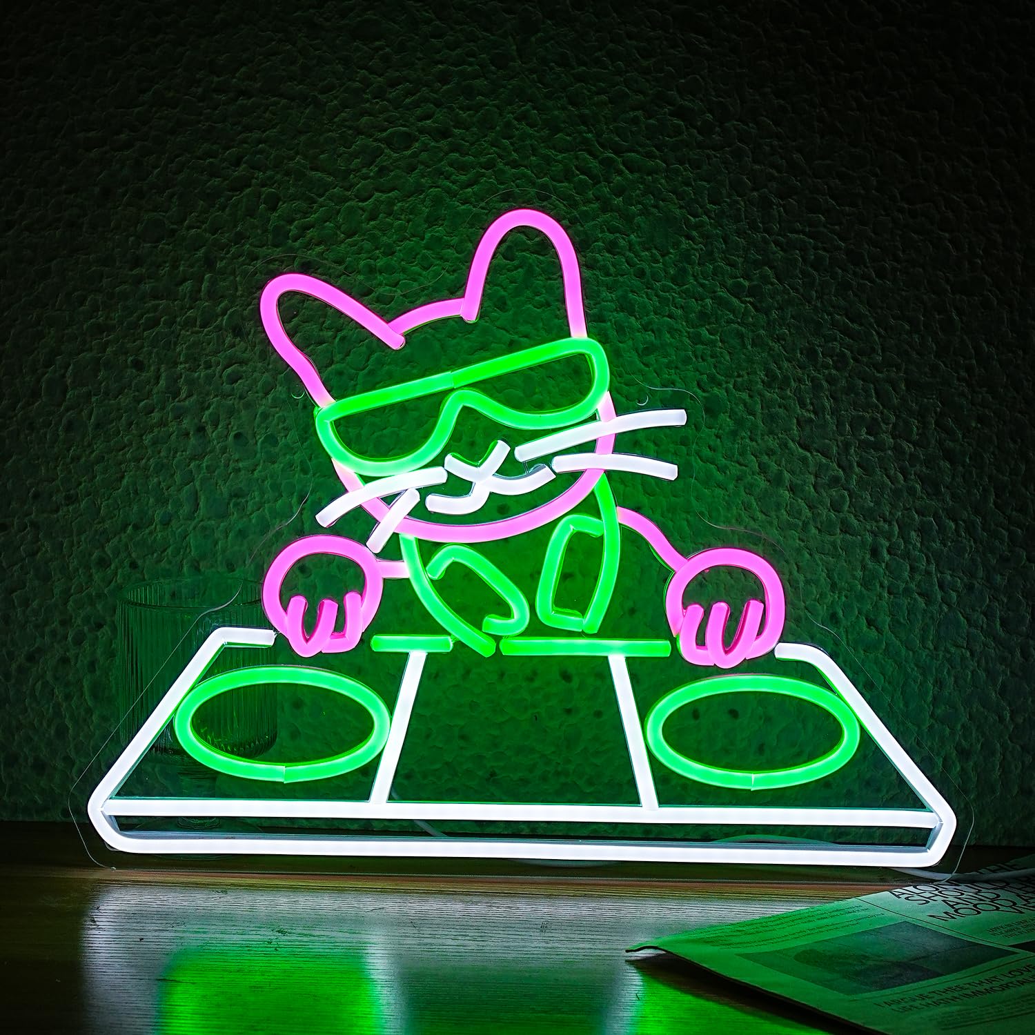 JLEWUINH Cat DJ Player Neon Sign Dimmable DJ Player Led Neon Light for Wall Decor USB Powered Cool Neon Light Sign for Bar Party Man Cave Bedroom Art