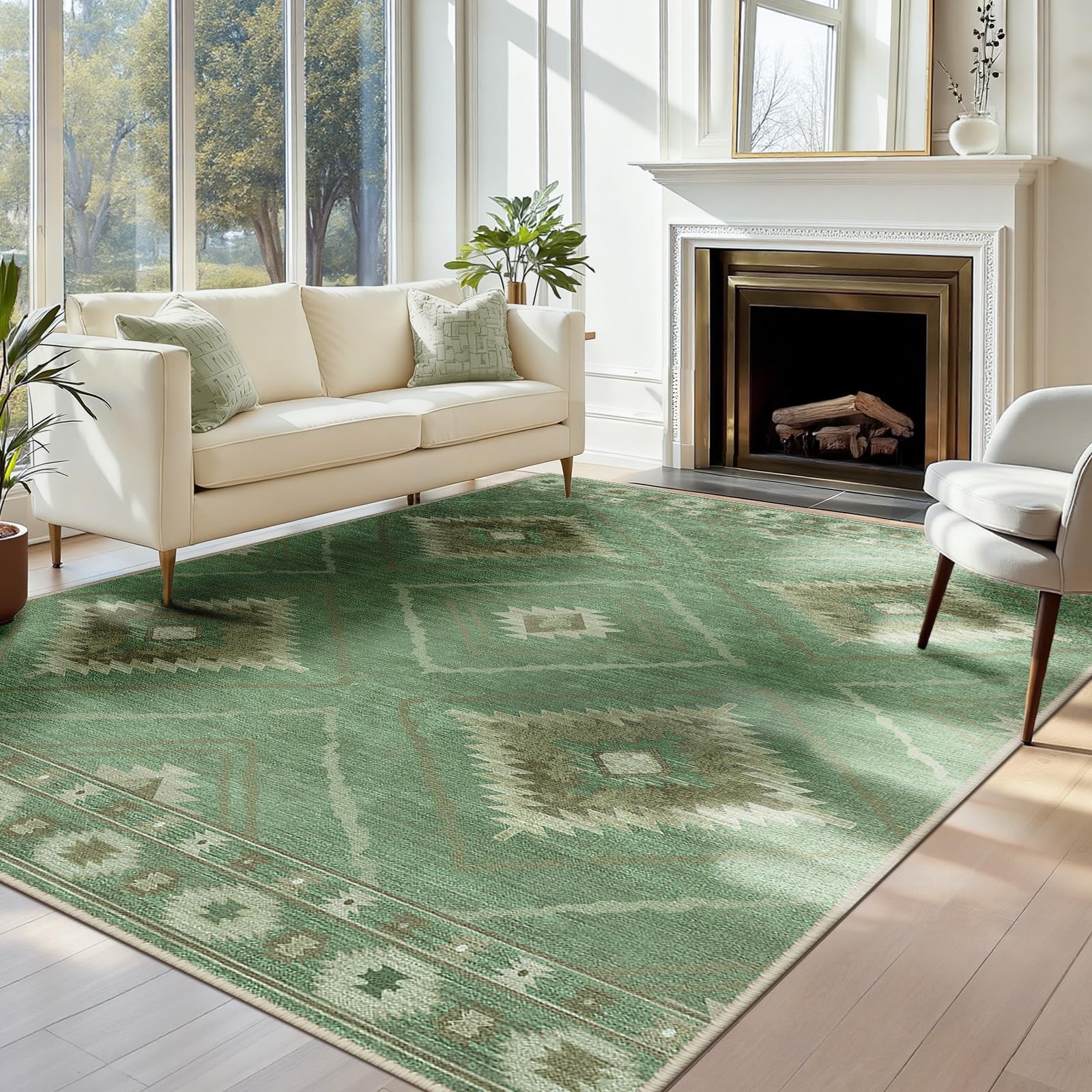 DEFYNEE Machine Washable Rugs for Living Room, 150x210 cm Non-Slip Area Rugs, Rugs for Bedroom, Moroccan Rug for Living Room, Hallway, Bedroom, and Kitchen, Sage