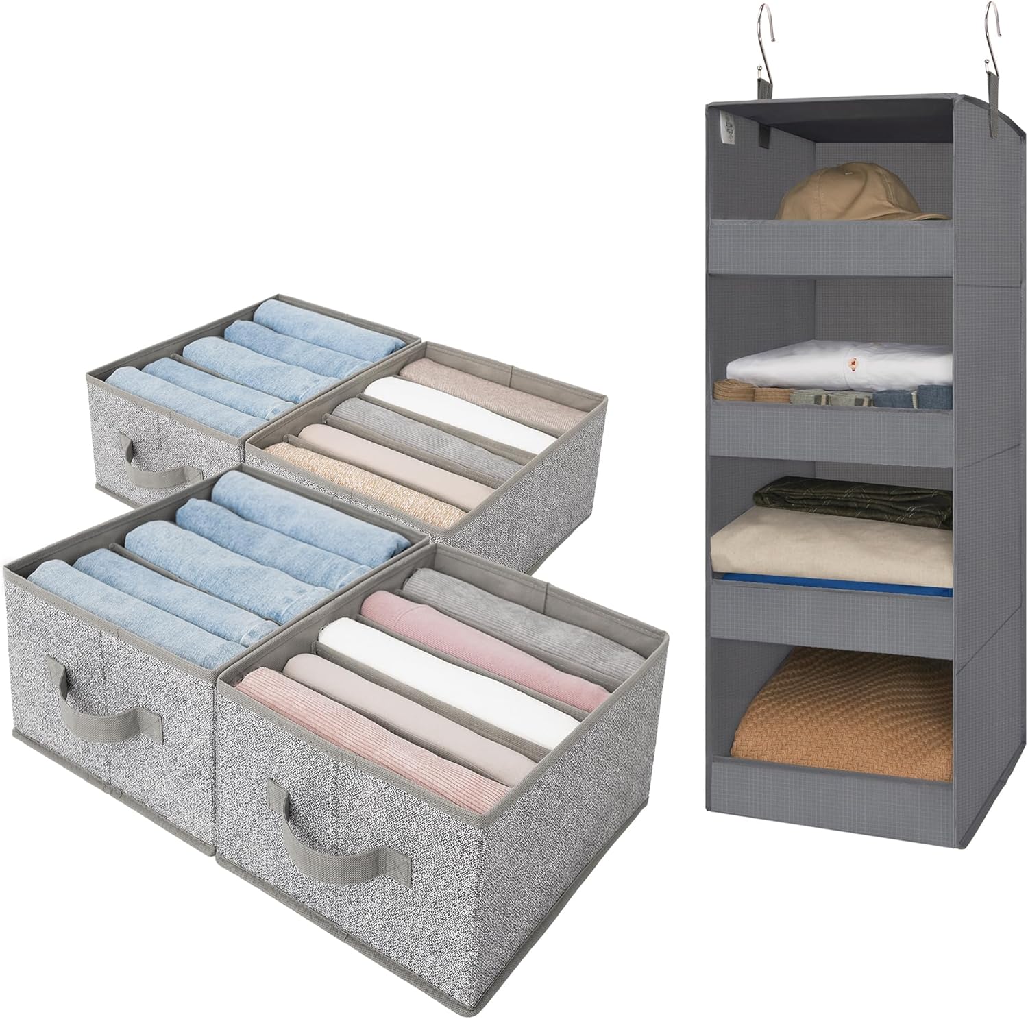 GRANNY SAYS Bundle of 4-Pack Jean Organizers For Closet & 1-Pack Hanging Closet Organizer