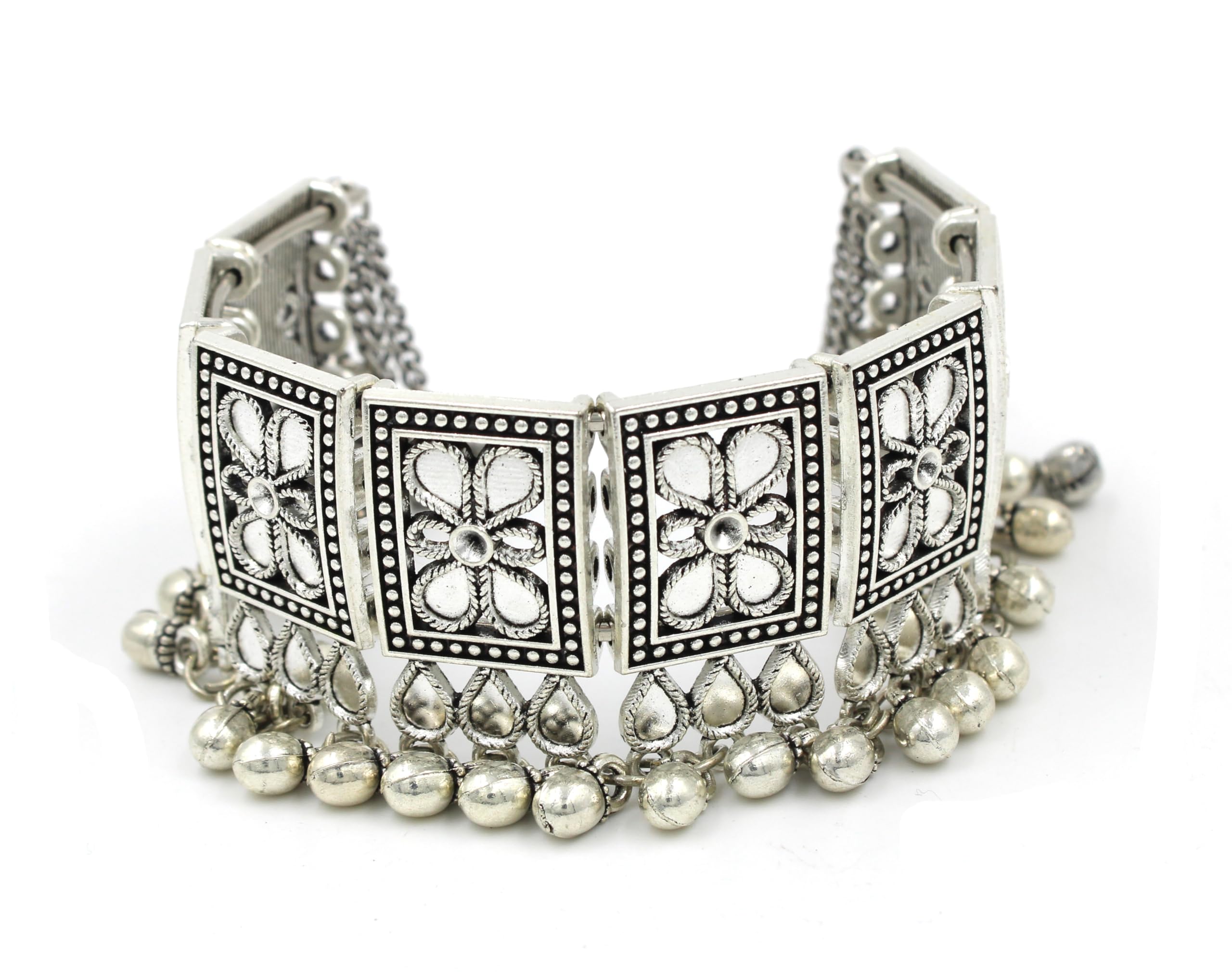 GURJARI JEWELLERS Oxidised Silver Small Gungru Adjustable Kada Bracelet for Women & Girls (B0D381DYNK) Amazon Price History, Amazon Price Tracker