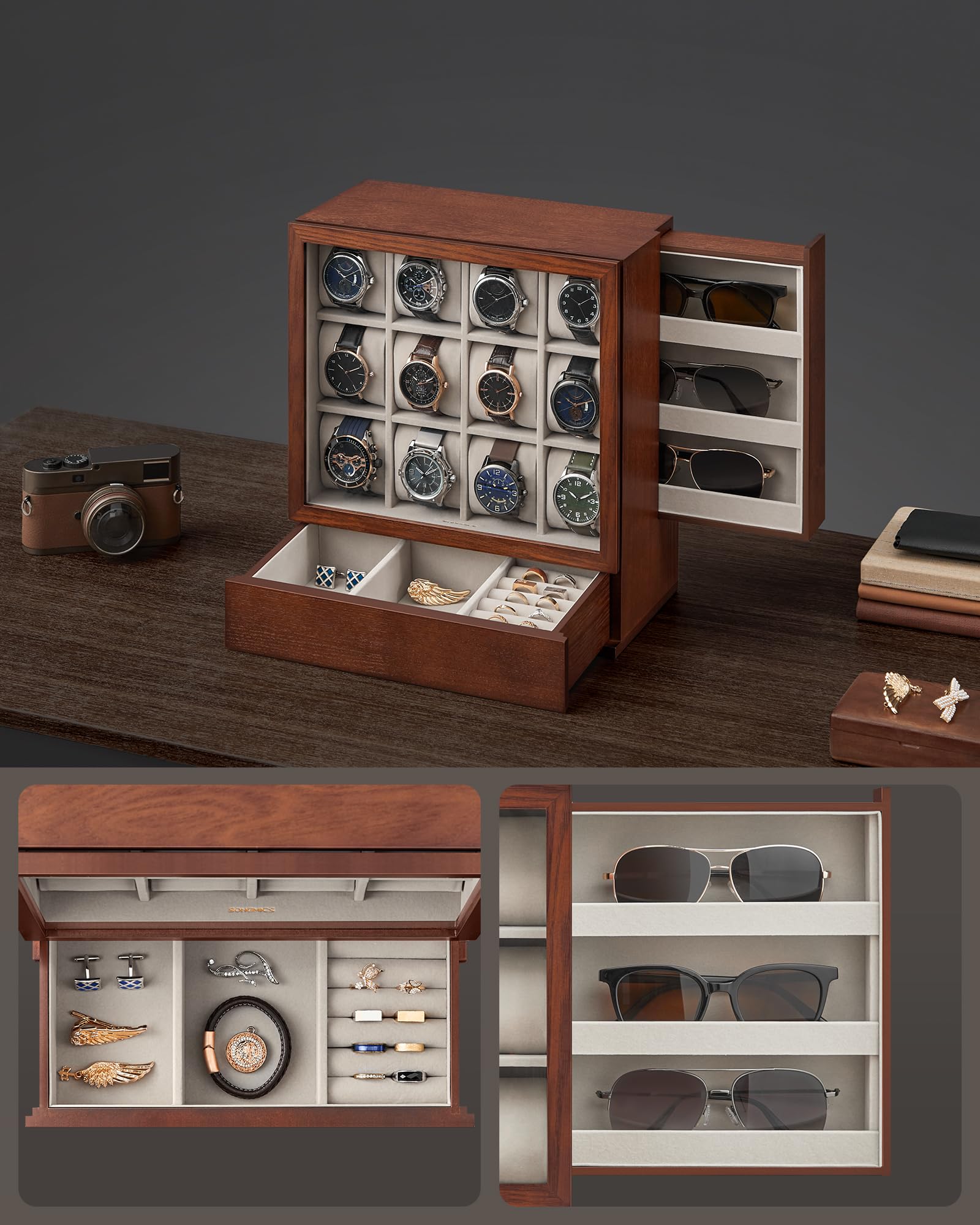 SONGMICS Charmante horlogedoos voor 12 horloges
