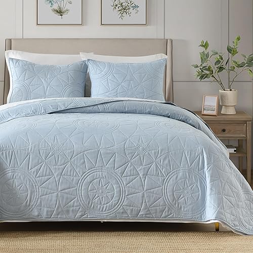 HORIMOTE HOME Quilt Set Twin Size(68" x 86"),Baby Blue Lightweight Summer Bedspreads Coverlet Set, Soft Microfiber Bedding Cover with 1 Sham for All