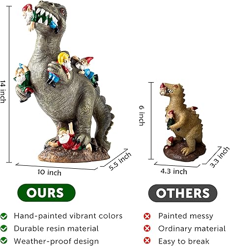 Miniatura 7 de SOWSUN - Estatuas de gnomos de jardín decoración para exteriores arte de jardín de gnomos y dinosaurios para el otoño e invierno decoración de