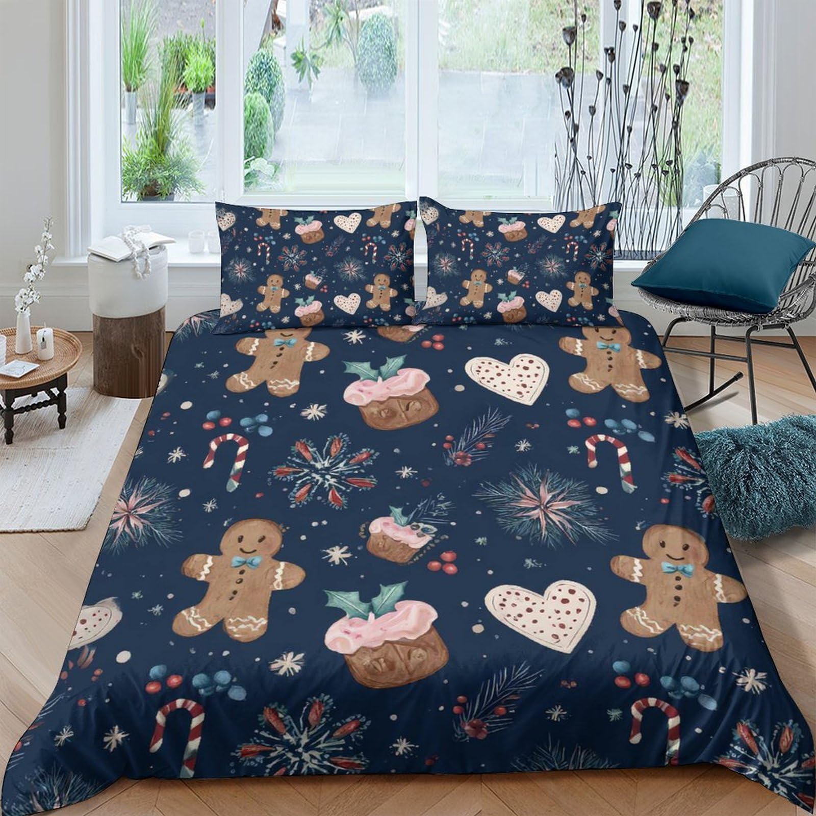 Ctjqhvkz Style-3 3D Printed Gingerbread Candy Fitted Sheet Microfiber Soft Christmas Heart Bed Cover For Bedroom Decor Protection Single（135X200cm）