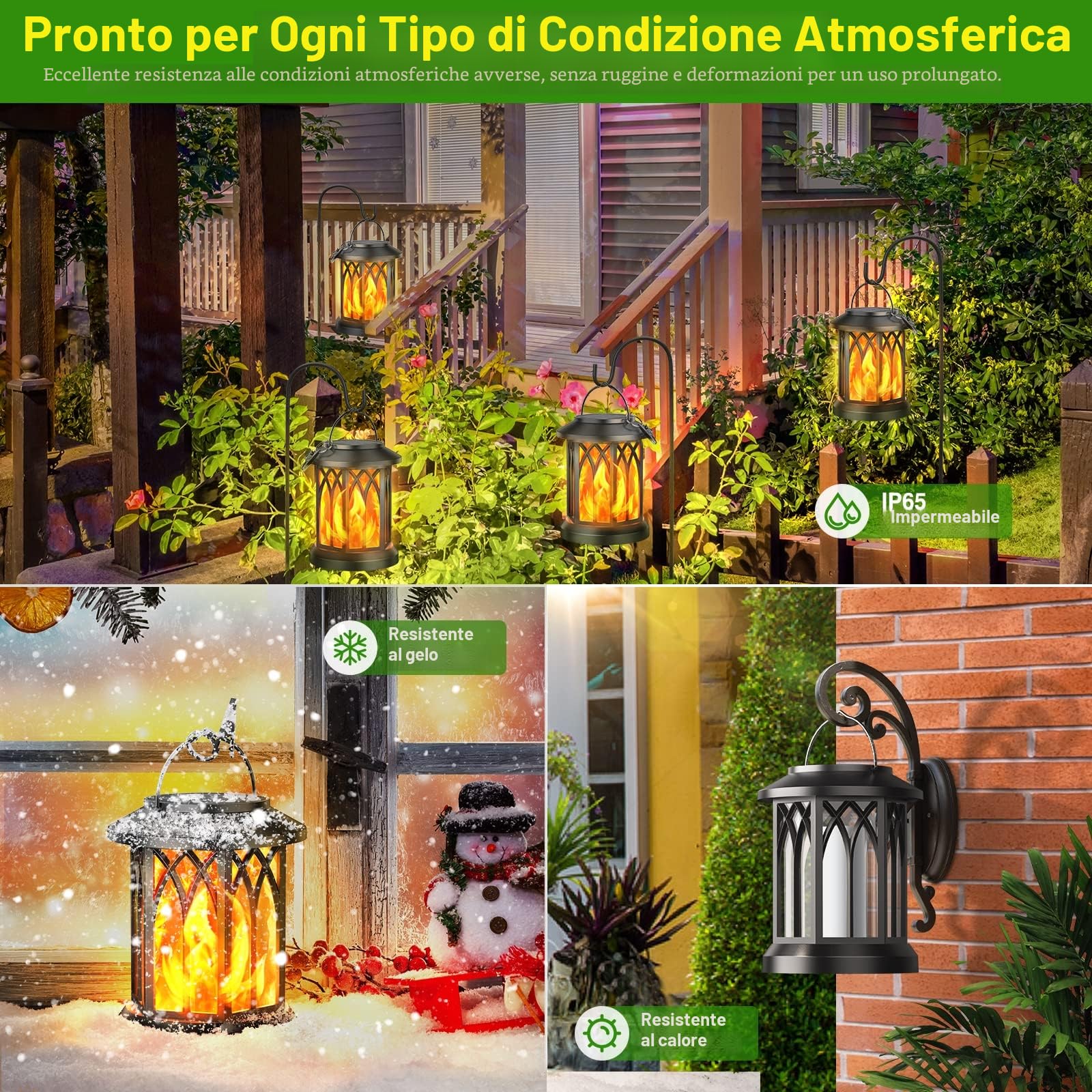 GEARLITE Lanterne Solari da Esterno, 2 Pezzi Lanterna Solare da Esterno Effetti Fiamma Realistici, IP65 Impermeabile Lampada Solare da Giardino Esterni Appese con Clip per Cortile, Halloween, Balcone