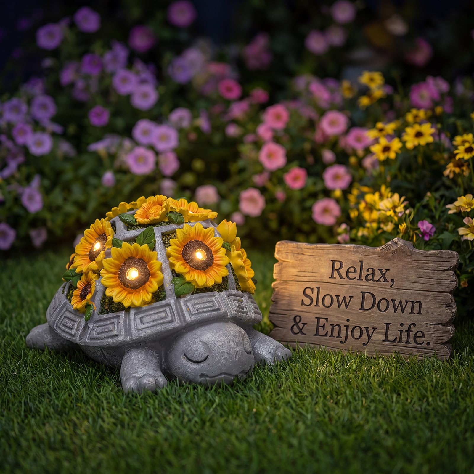 Solar Turtle Garden Statue Outdoor Decor, Sunflower with 7 LED Lights view 8