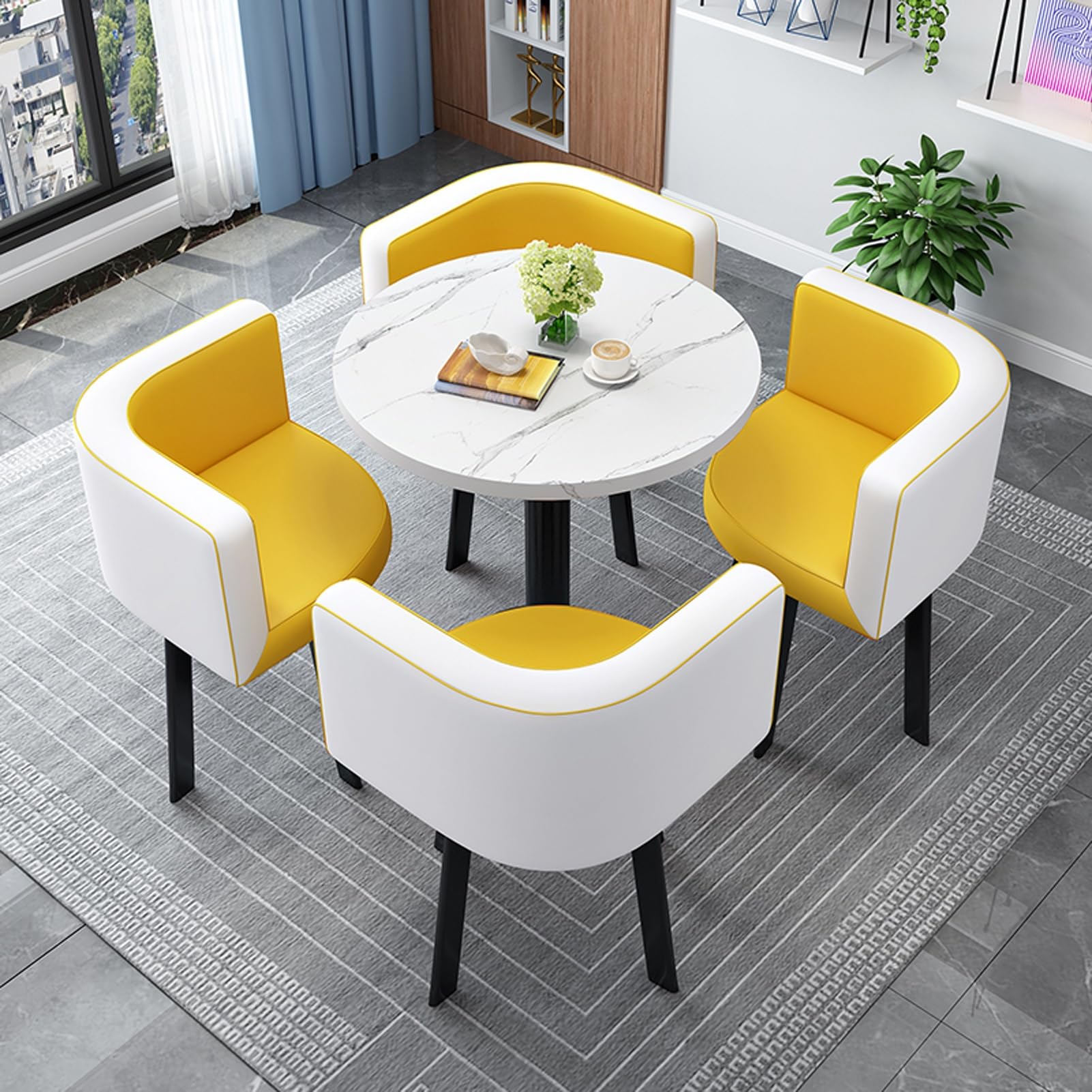 Juego de mesa redonda de negociación y silla para oficina, recepción, club y comedor, mesa de centro simple de 23.6 pulgadas con sillas (4-23.6 pulgadas, 60 cm)