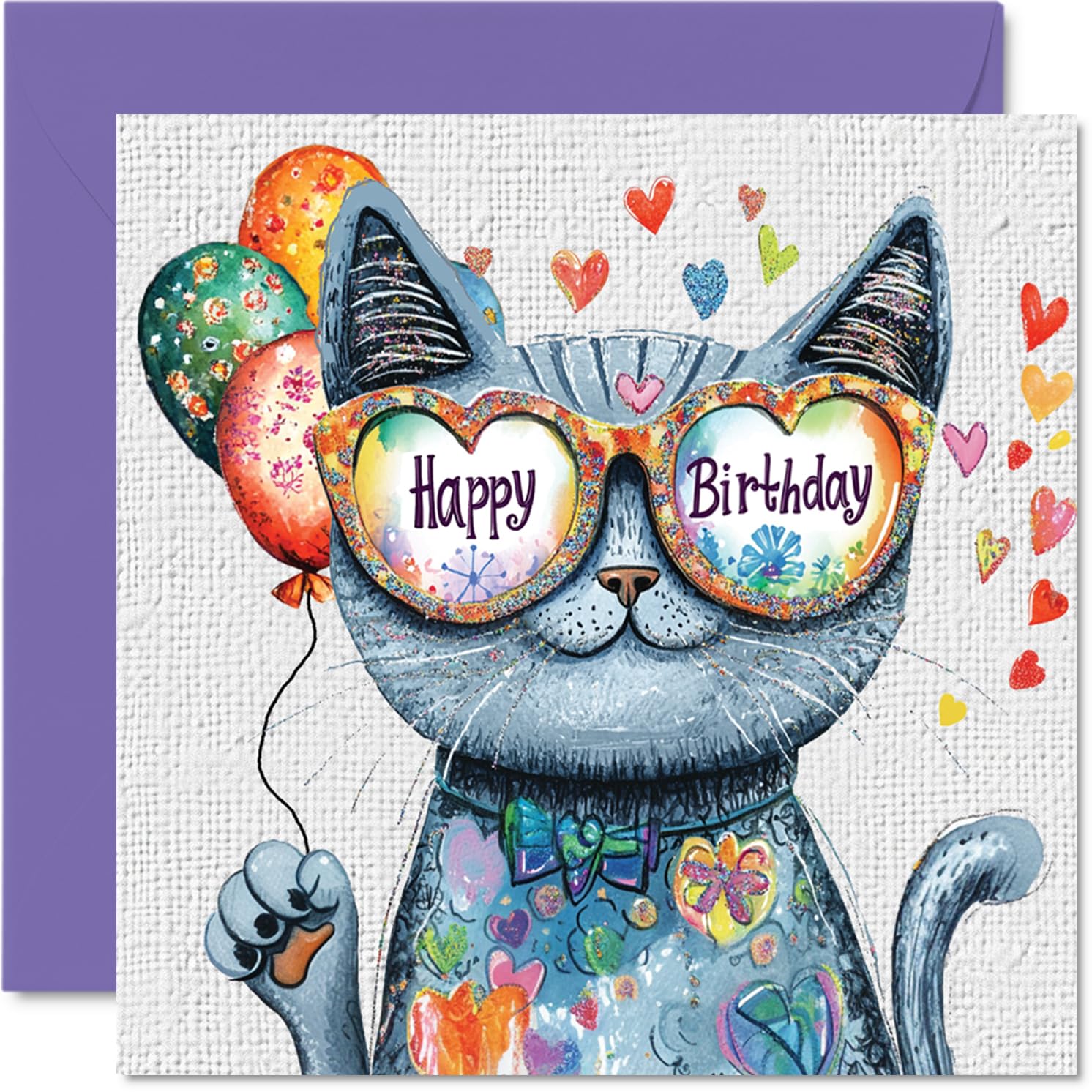 Birthday Card Girls and Boys, Purrfect Cat Balloons