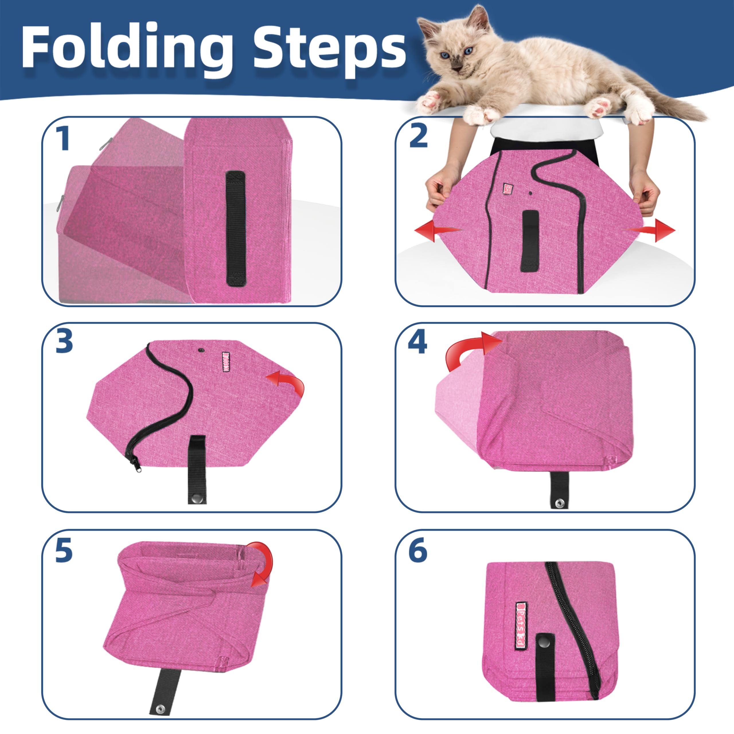 Petskd Portable Travel Litter Box for Cats with Lid and 10 pcs Liner Bags, Light Weight, Leak-Proof and Higher Sides for Road Trips, Hotel Stays, Car Travel(Pink) - image 8