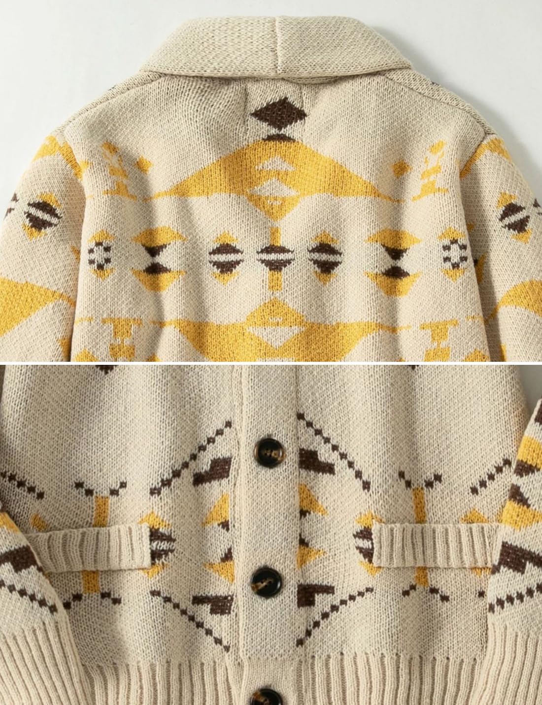 Men's Fashion Thick Tribal Ethnic Print Sweater Button Down Long Sleeve Oversized Jacquard Knitted Cardigan