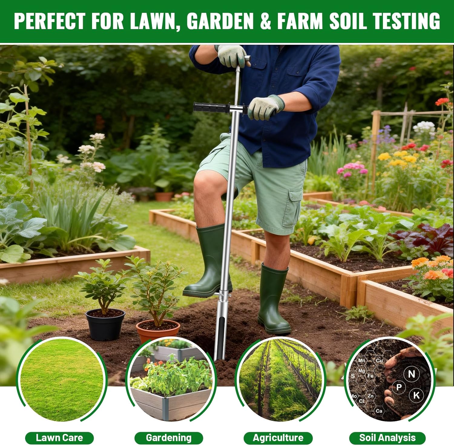 40 Inch Soil Sampler Probe, Stainless Steel Soil Core Sampling Tool with T-Handle, Heavy Duty Soil Probe for Lawn, Garden, Farm & Soil Testing
