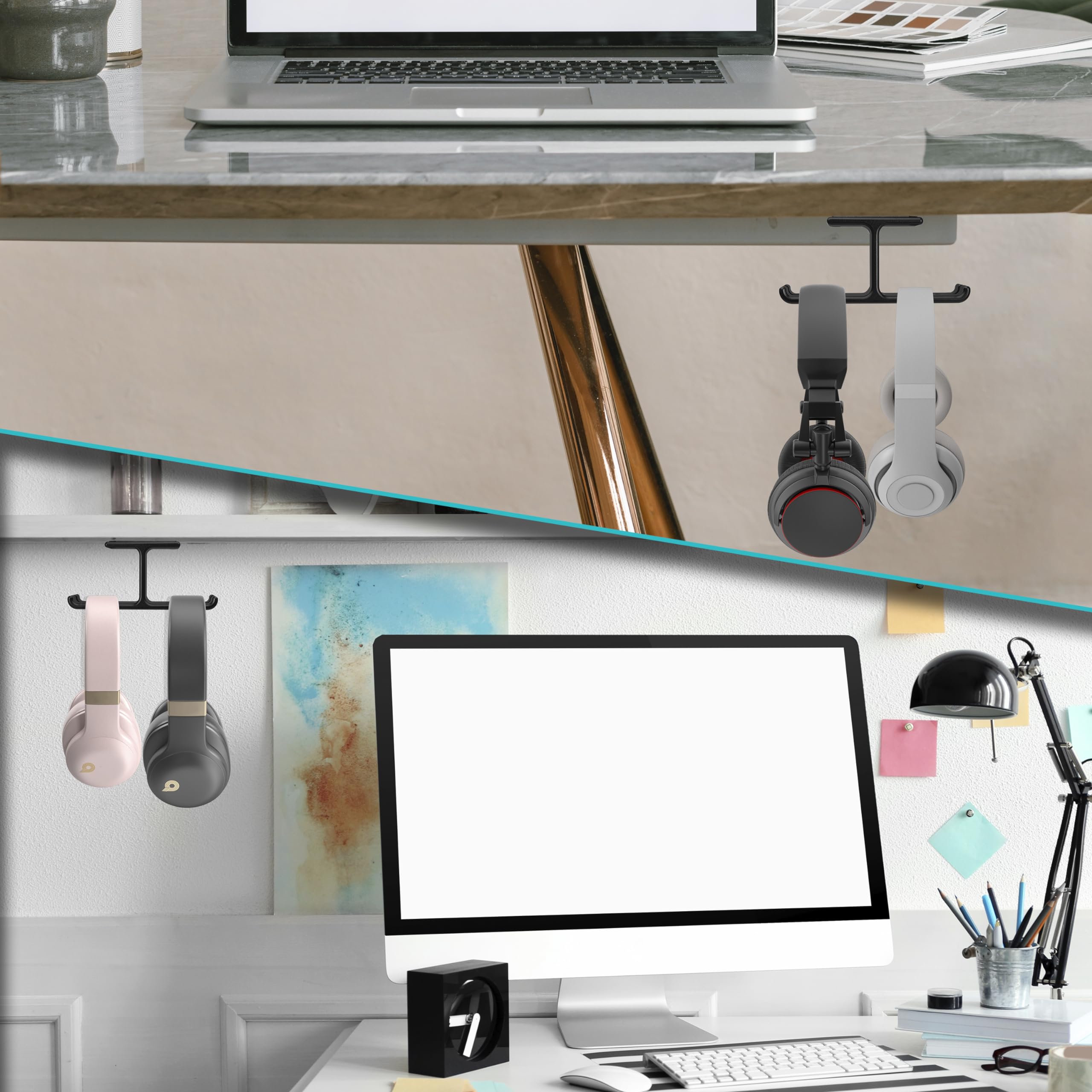 Support De Casque Noir Sous Le Bureau – Crochet De Suspension